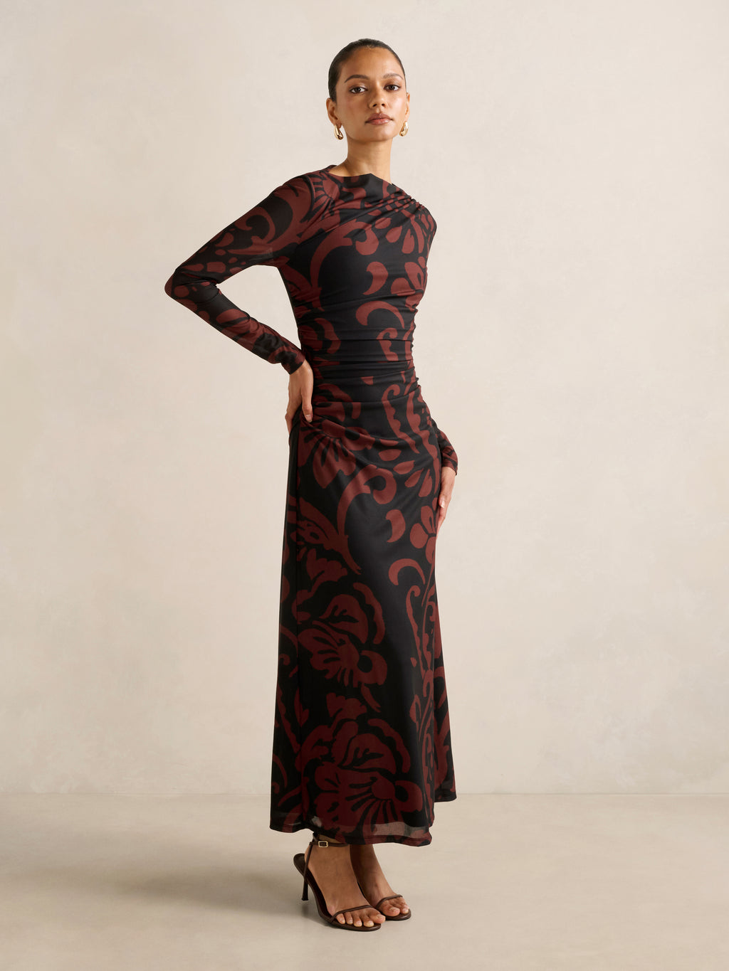 Joni Petite Long Sleeve Mesh Midi Dress