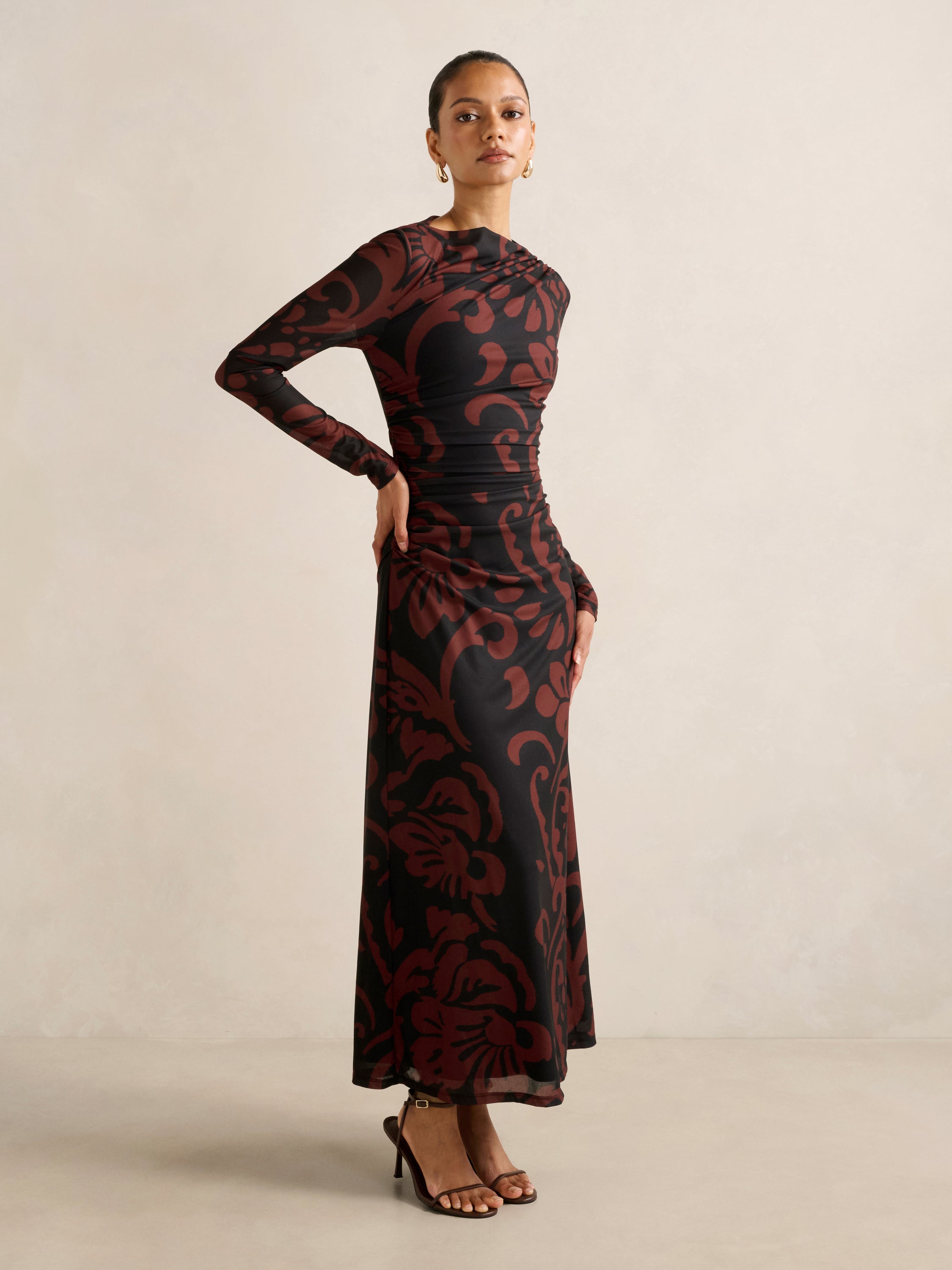 Joni Petite Long Sleeve Mesh Midi Dress