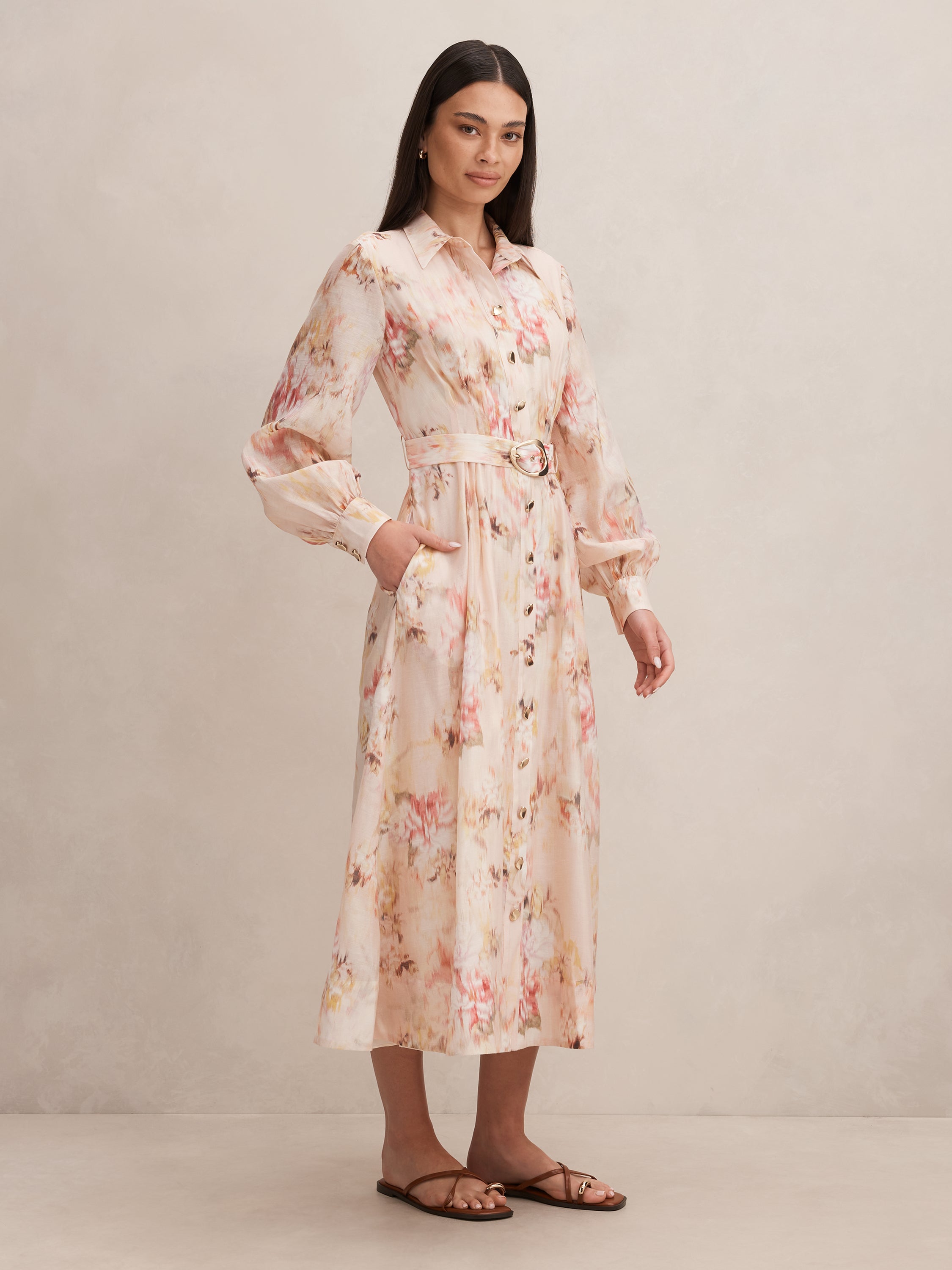 Terese Printed Shirt Midi Dress