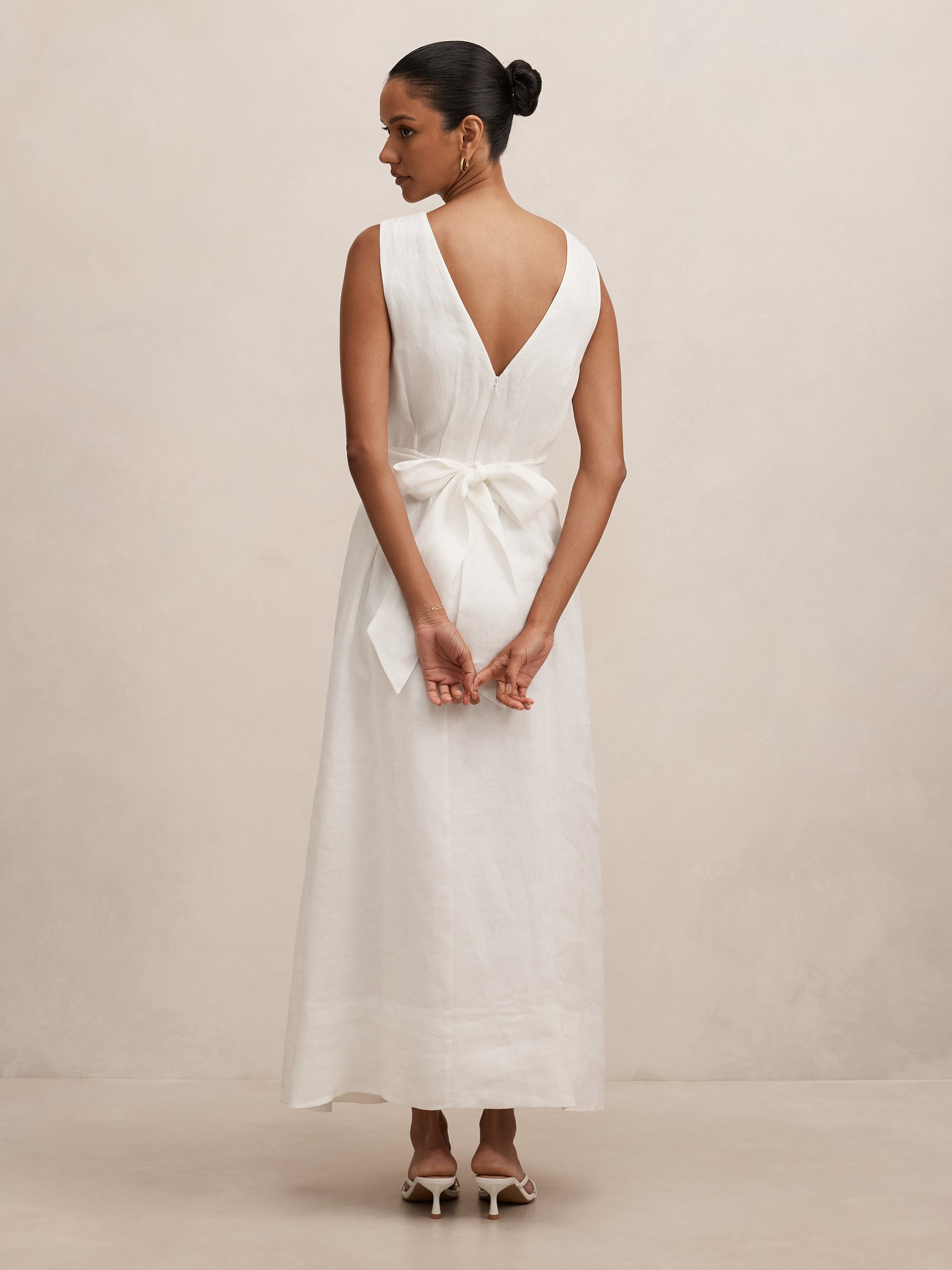 Rosie Petite Linen Tuck Midi Dress
