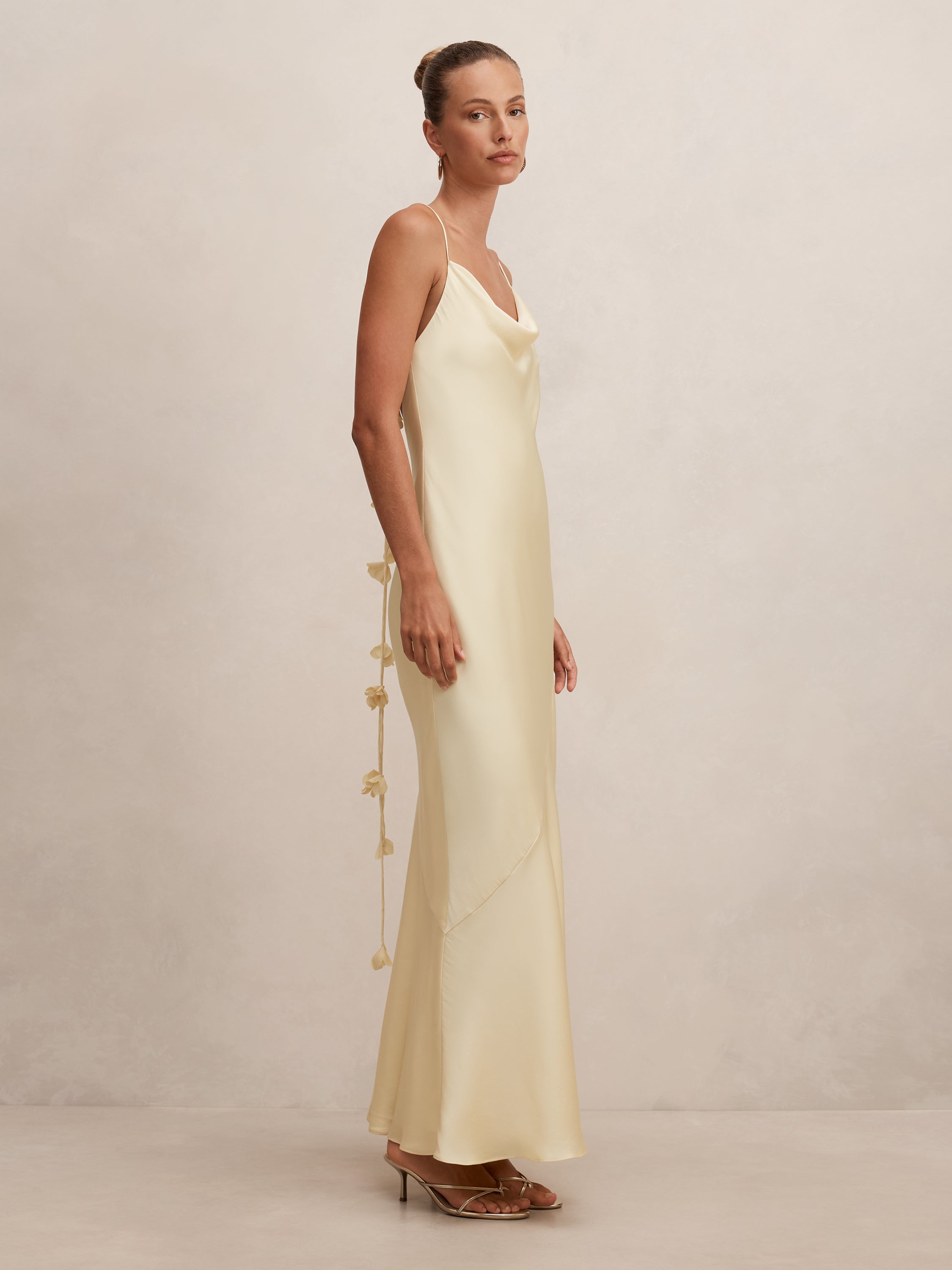Amery 3D Floral Satin Maxi Dress