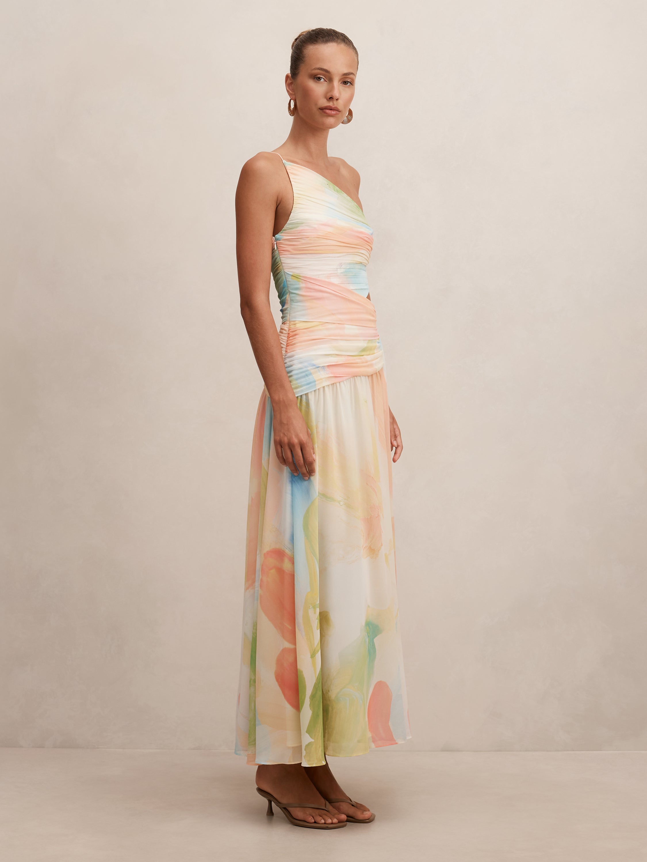 Connie Ruched Asym Maxi Dress