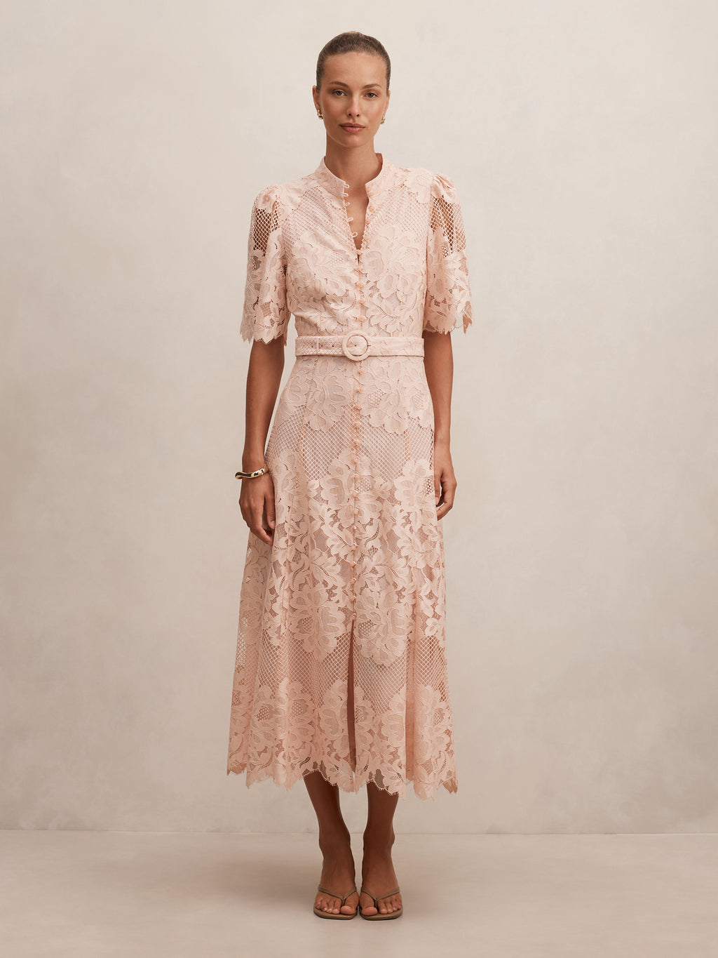 Liberty Flutter Sleeve Lace Midi Dress