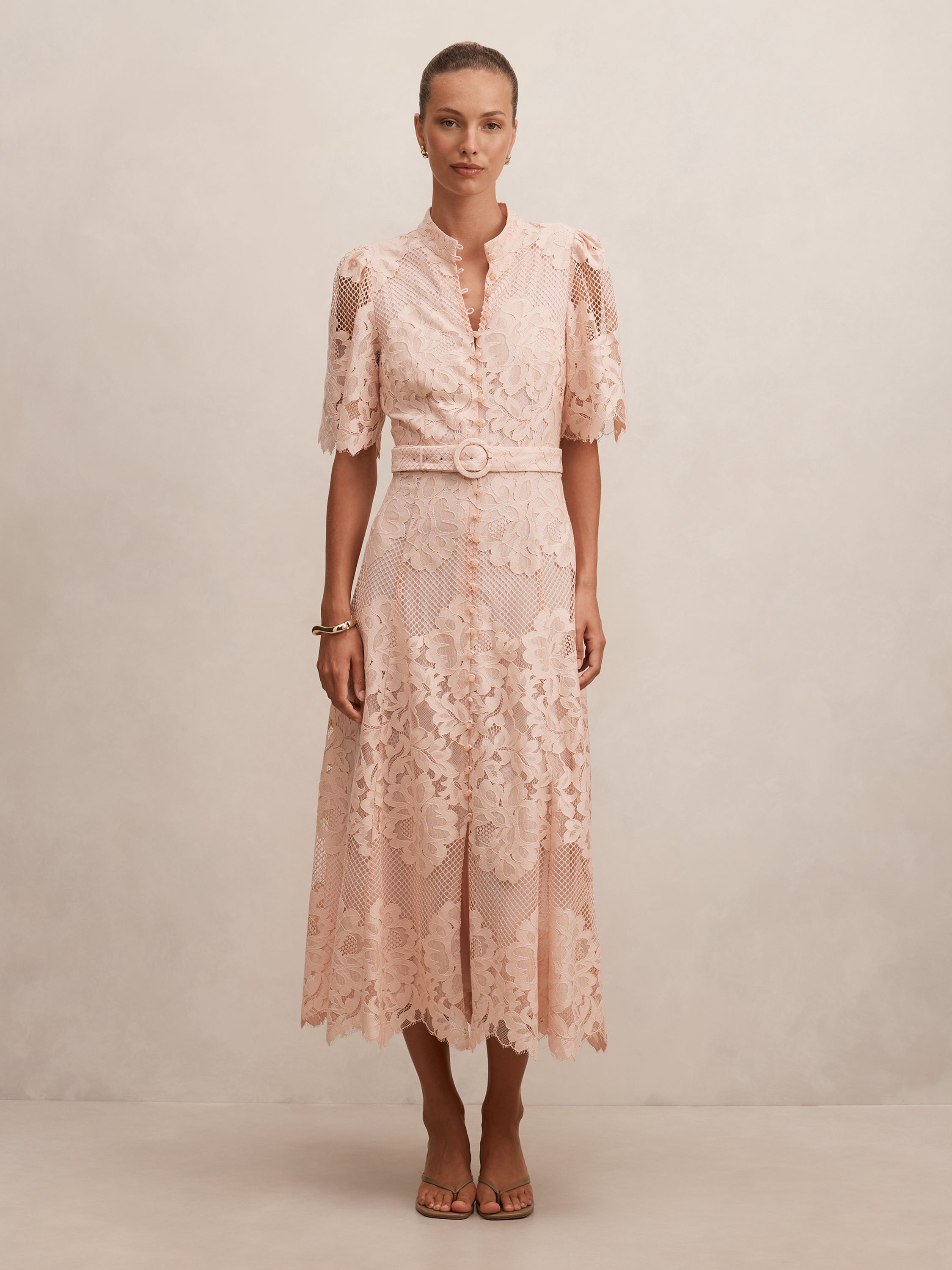 Liberty Flutter Sleeve Lace Midi Dress