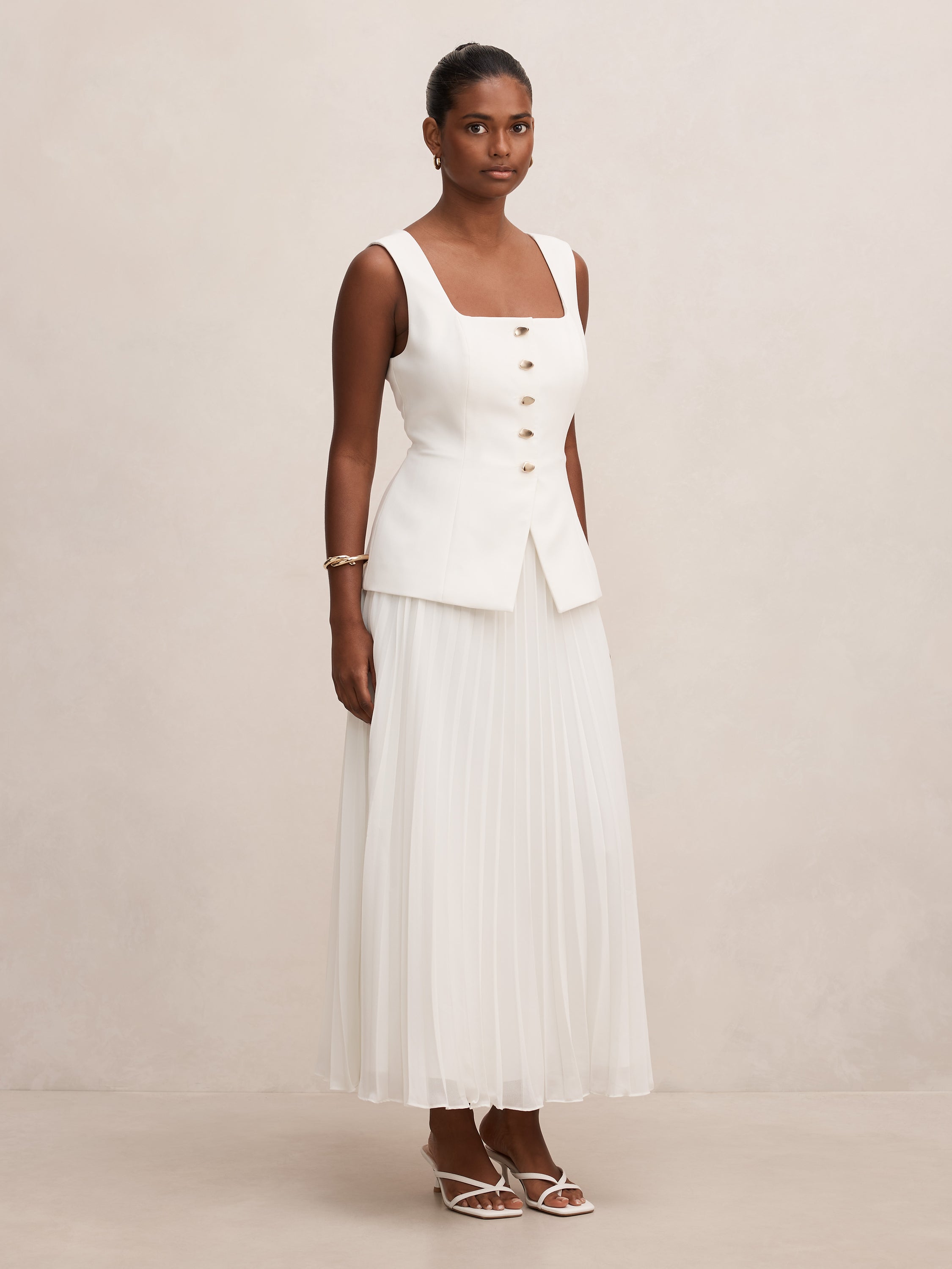 Halsey Petite Pleated Waistcoat Maxi Dress