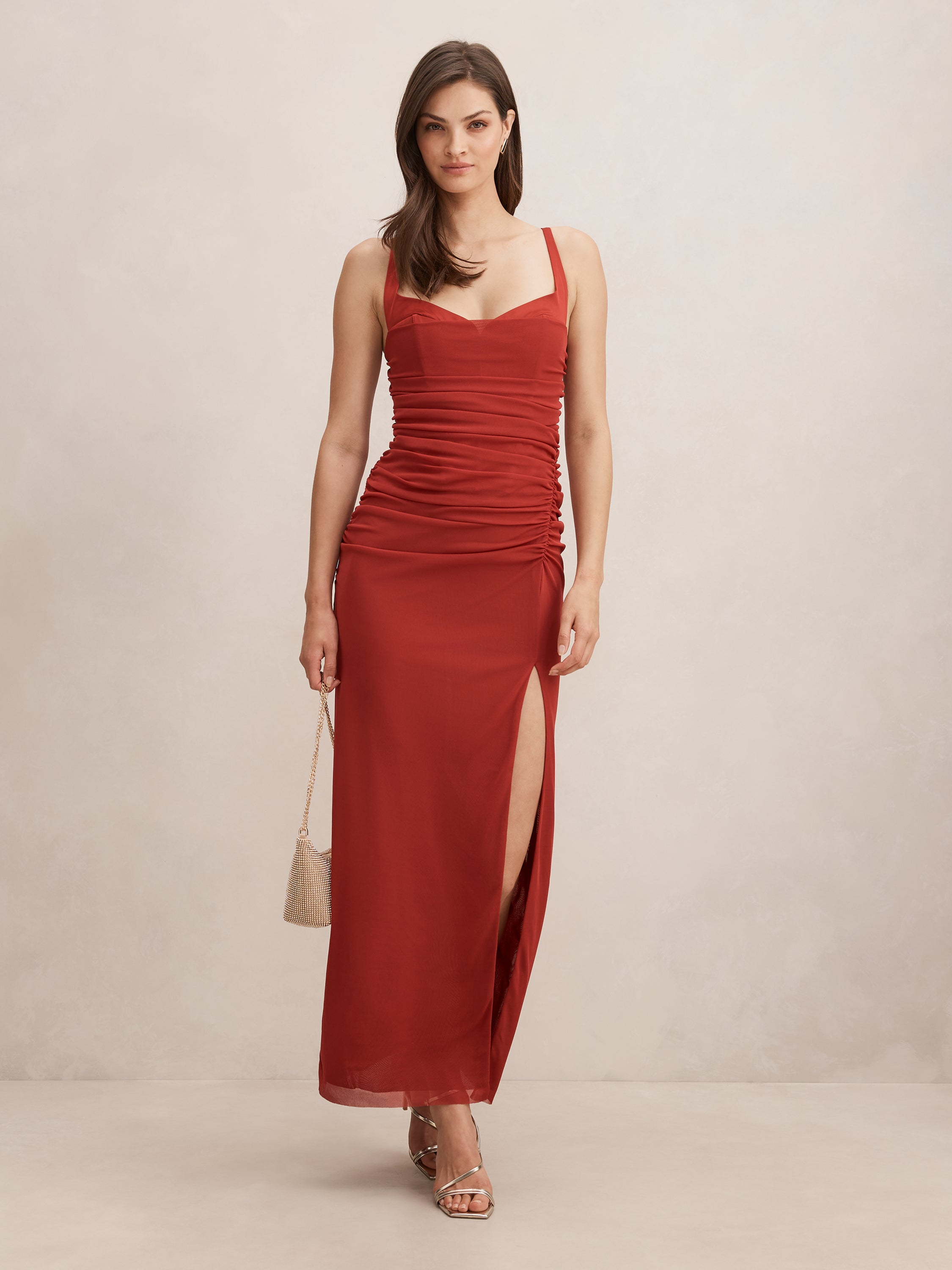 Evie Ruched Mesh bodycon Midi Dress
