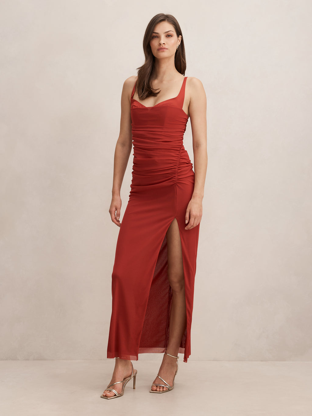 Evie Ruched Mesh bodycon Midi Dress