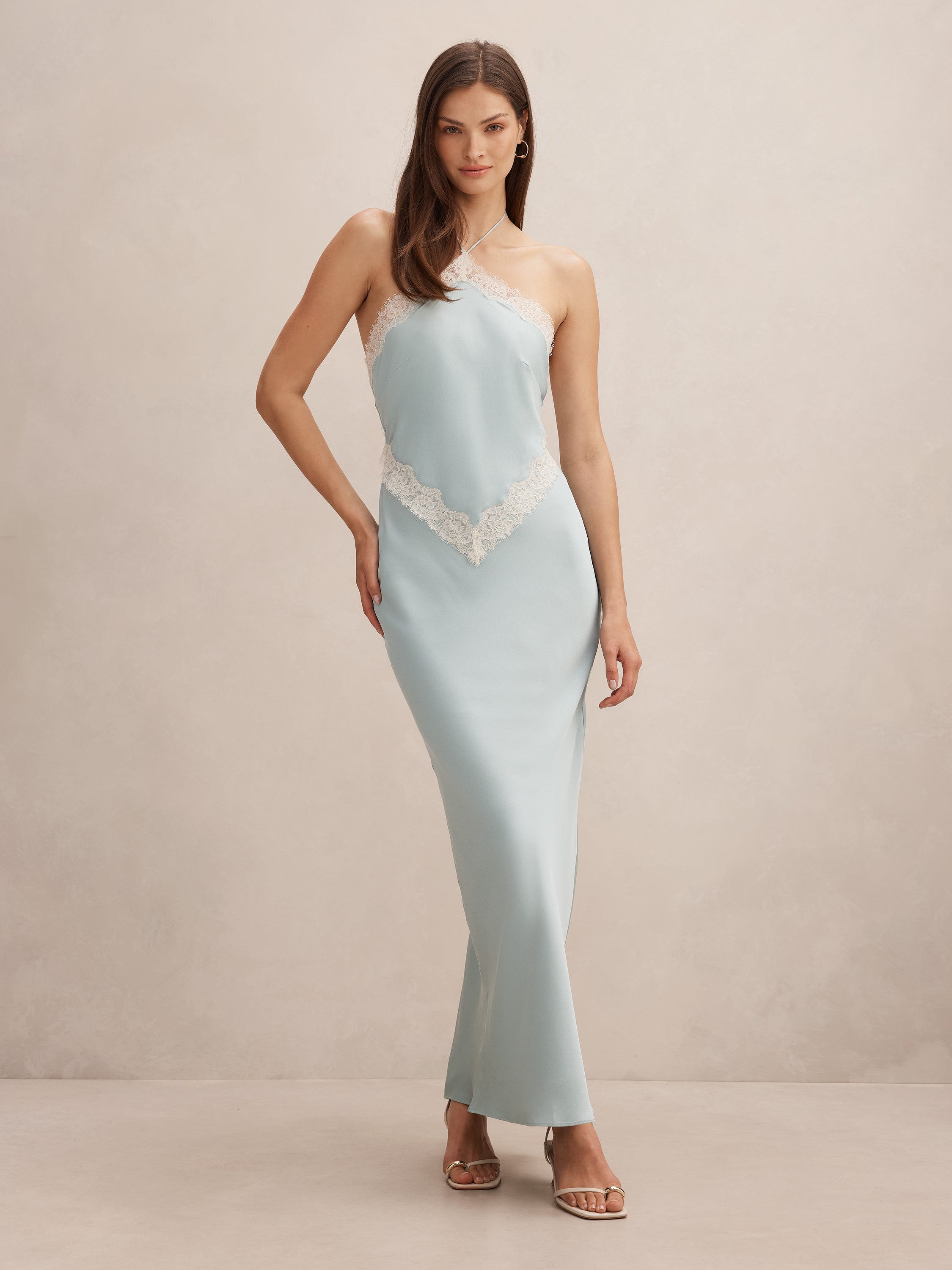 Kelli Lace Strappy Satin Maxi Dress