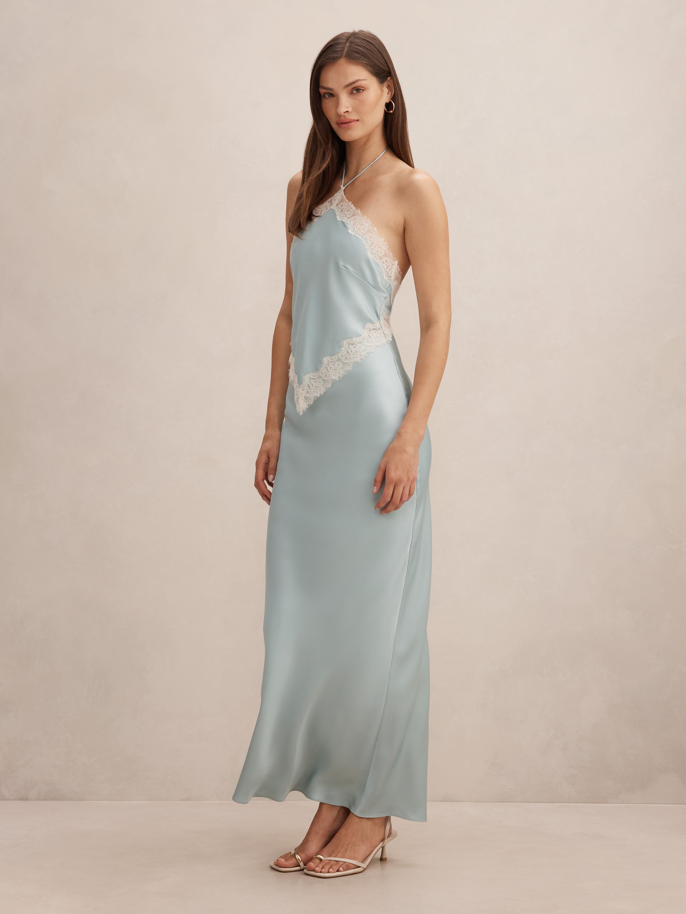Kelli Lace Strappy Satin Maxi Dress