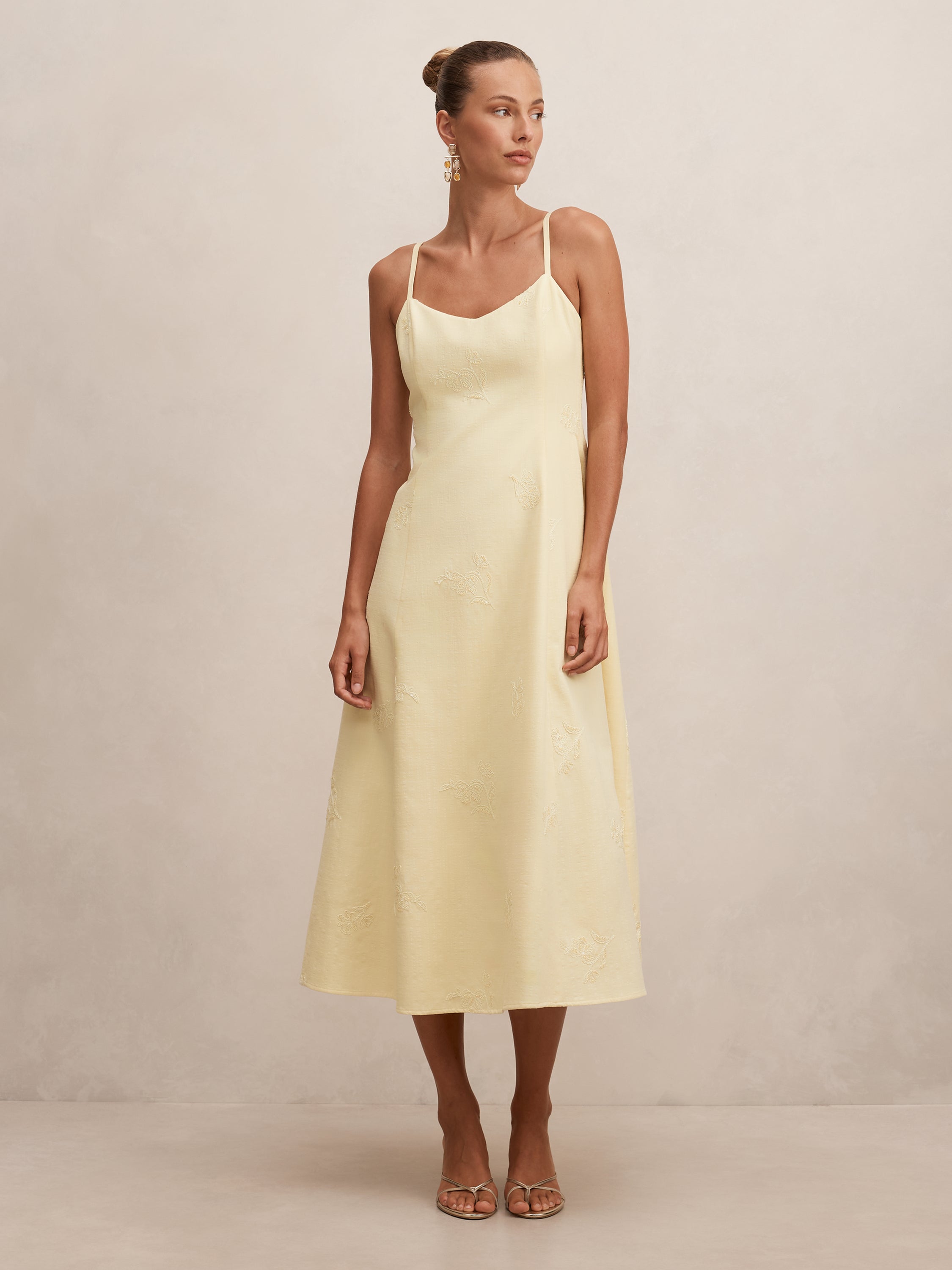 Tiffany Embroidery Sequin Midi Dress