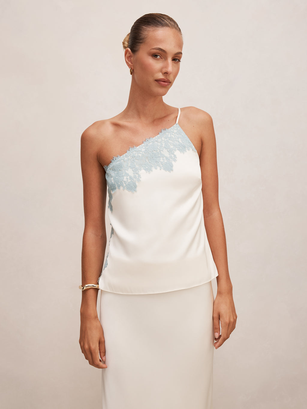 Adele One Shoulder Lace Trim Top
