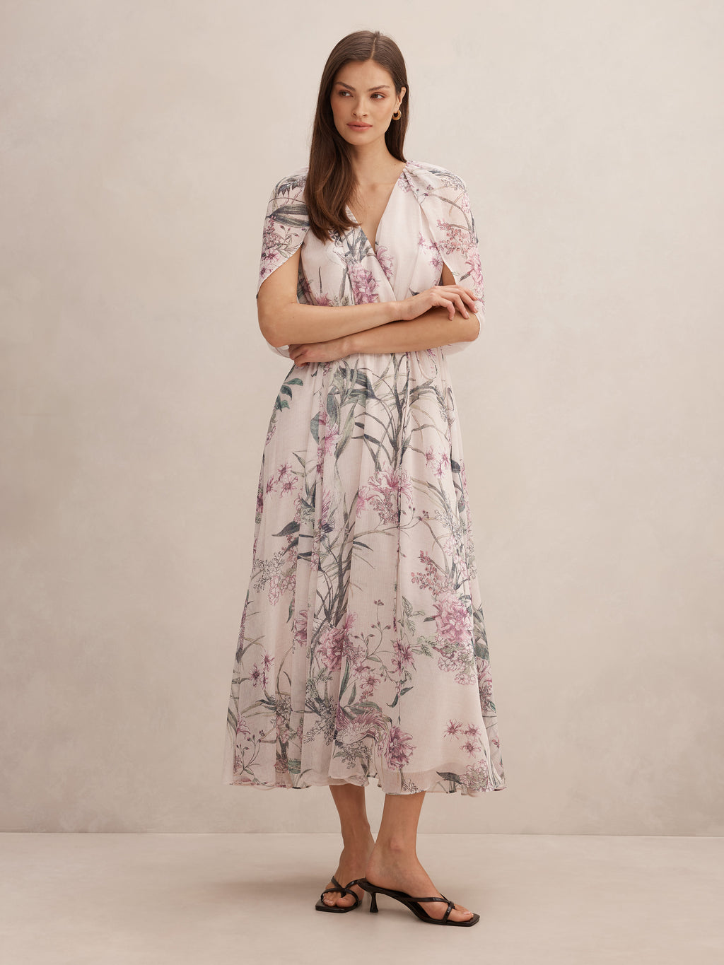 Jodie Gathered Cape Maxi Dress
