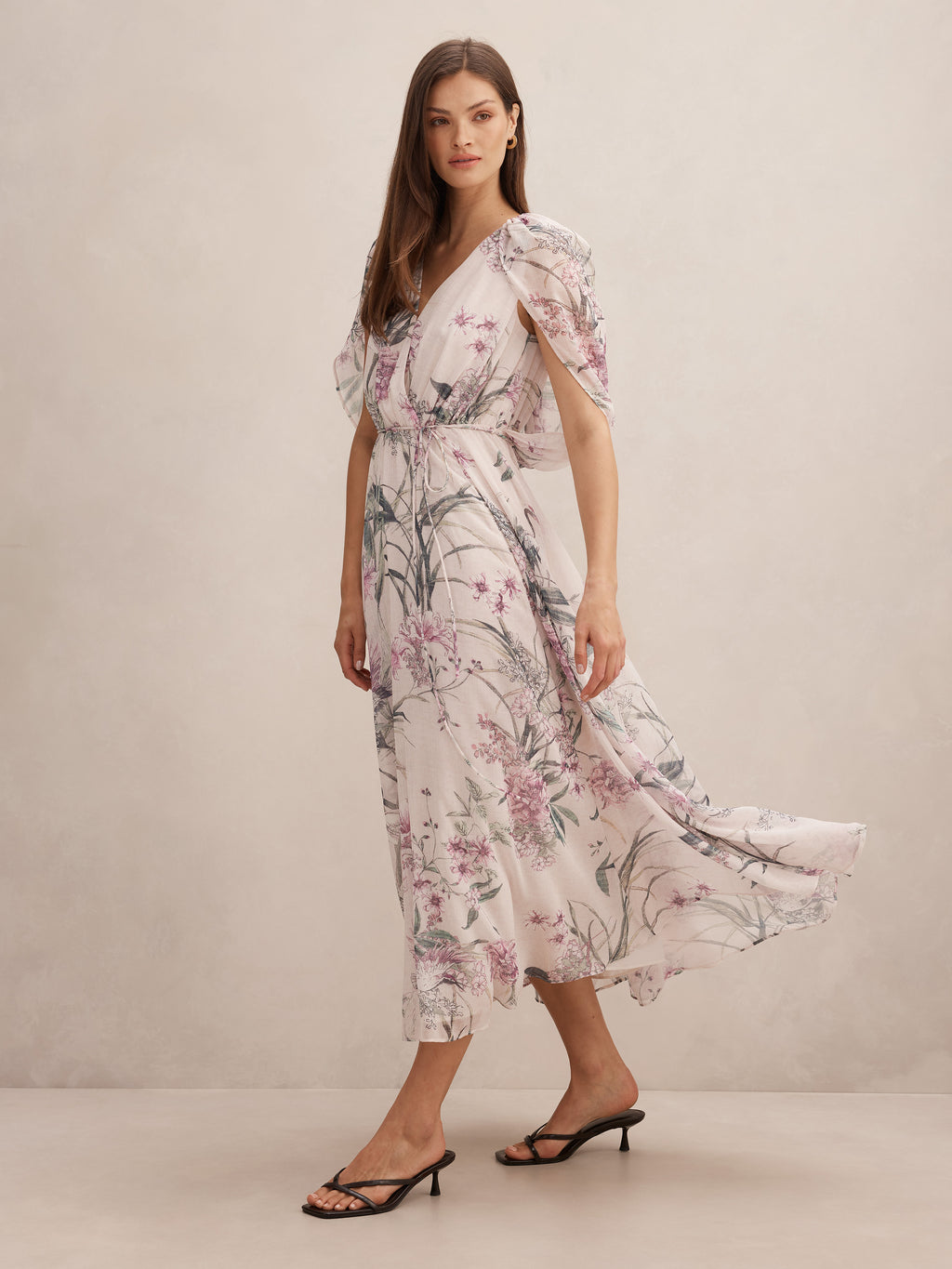 Jodie Gathered Cape Maxi Dress