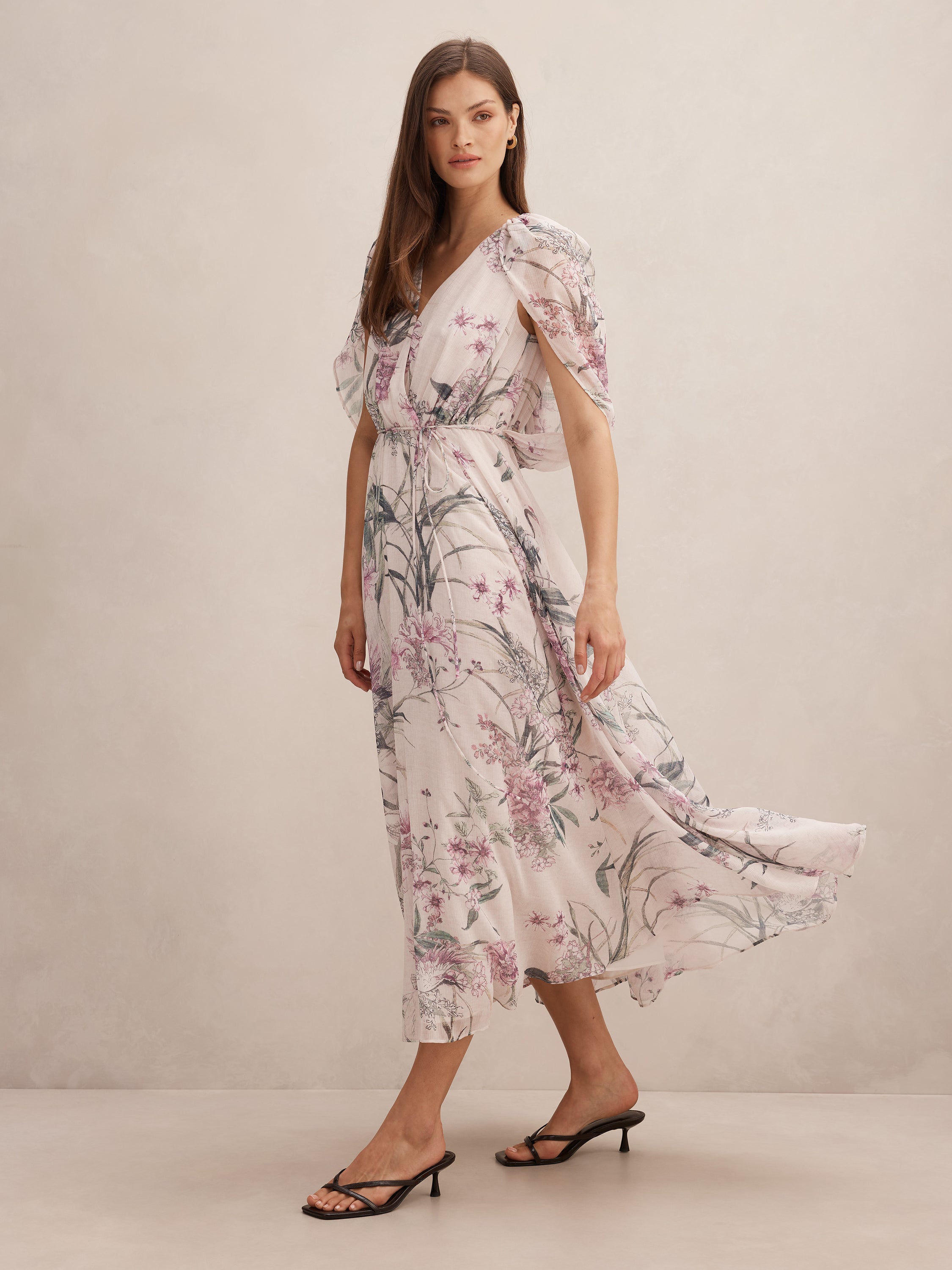 Jodie Gathered Cape Maxi Dress
