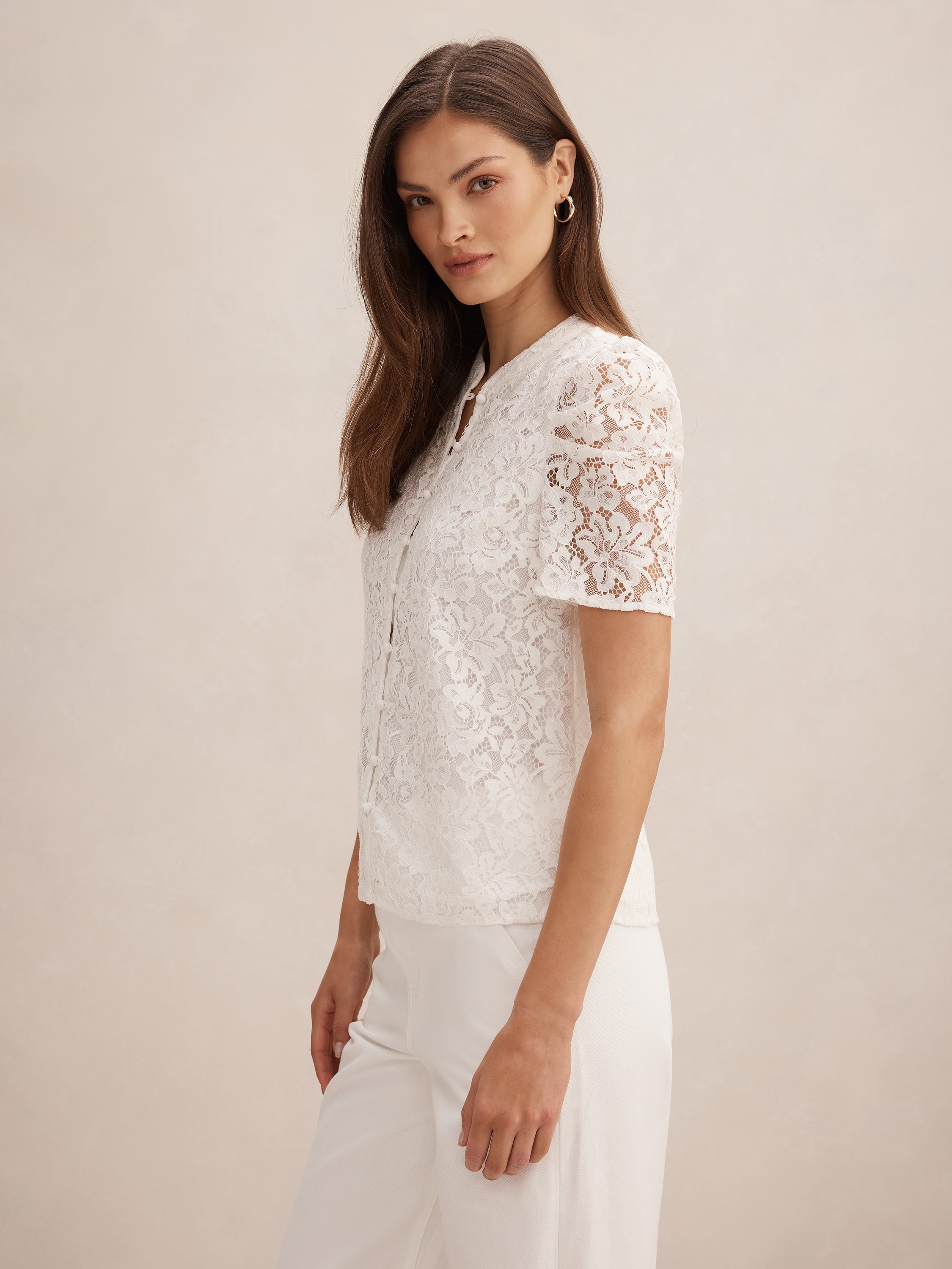 Lina Short Sleeve Lace Blouse
