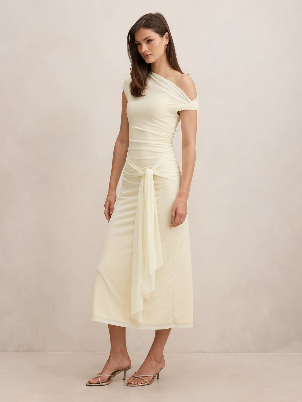 Piper Draped Tie Mesh Midi Dress