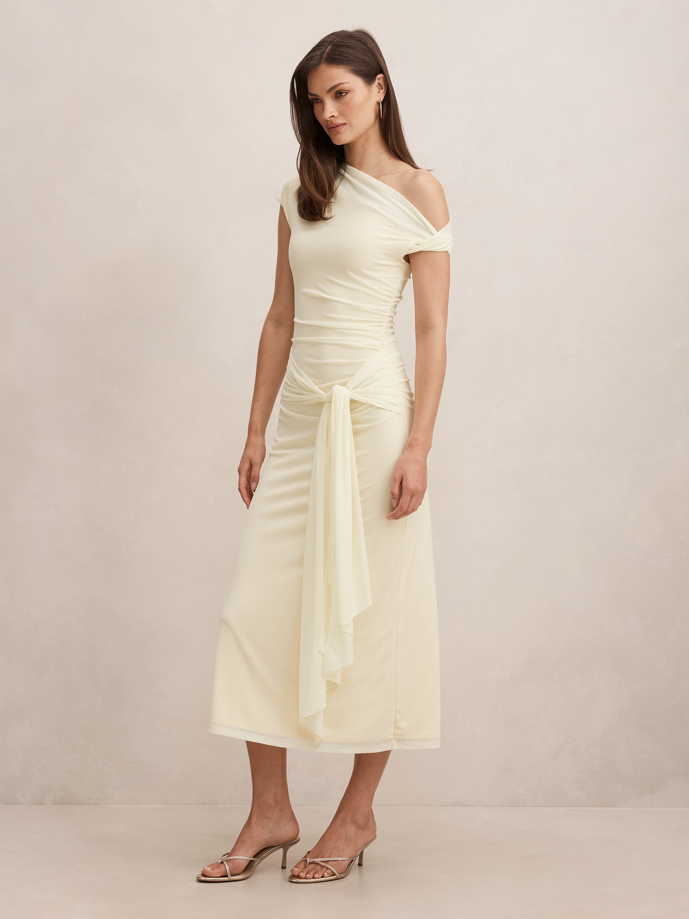 Piper Draped Tie Mesh Midi Dress