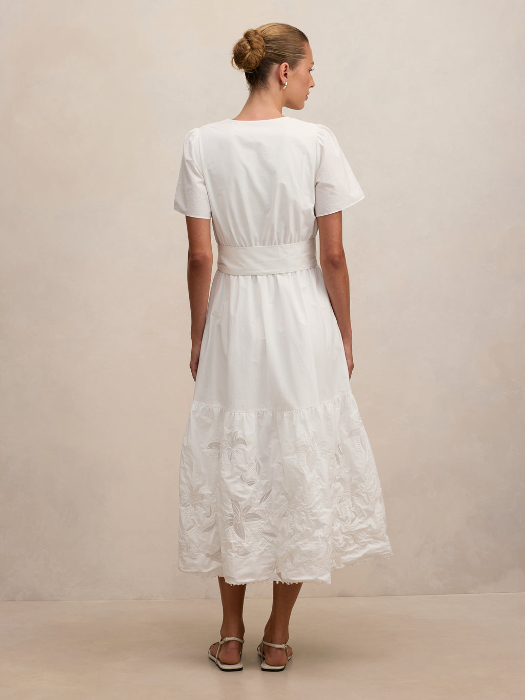 Matilda Embroidered Tie Midi Dress