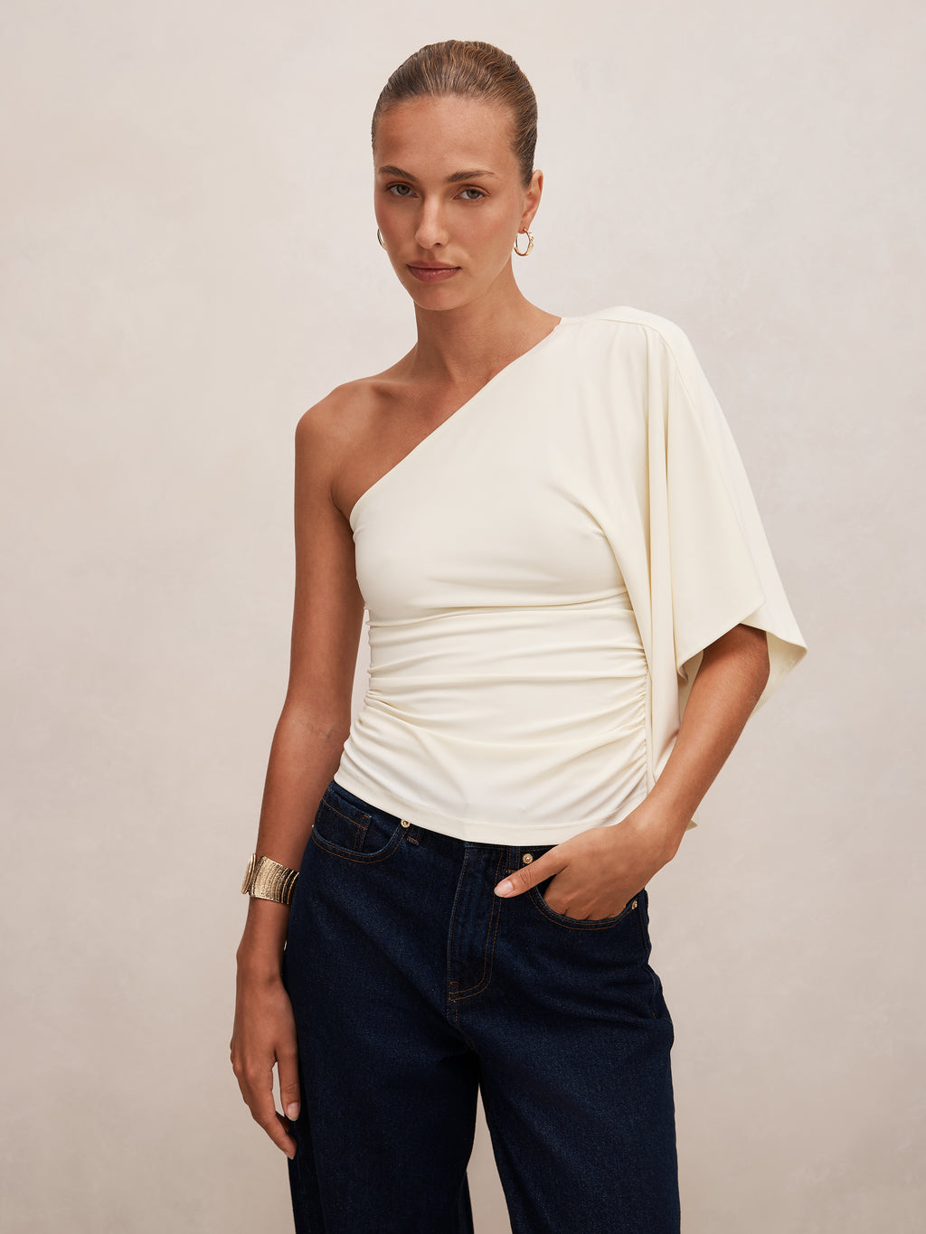 Olive One Shoulder Cape Top