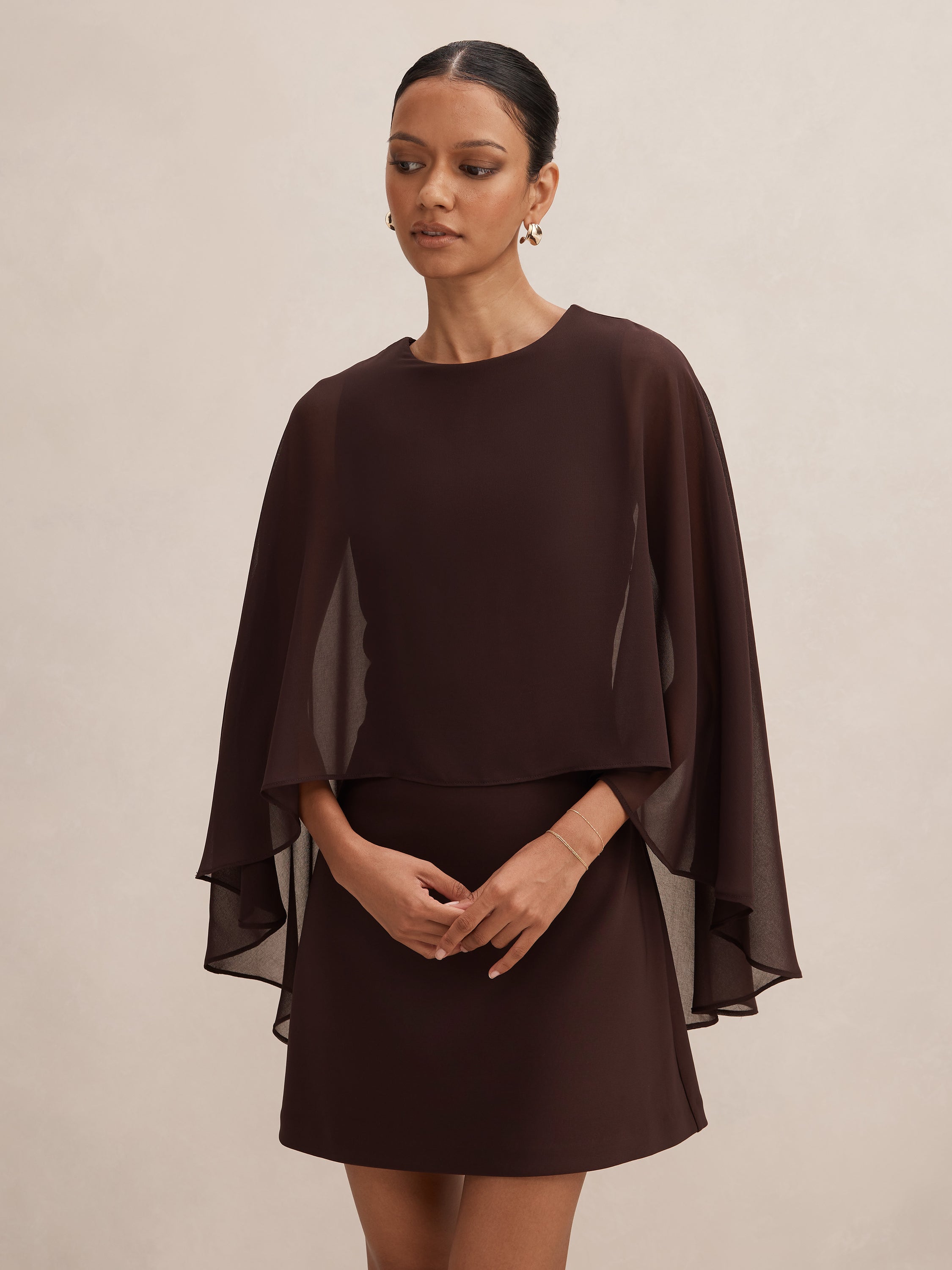 Irena Petite Sheer Cape Mini Dress