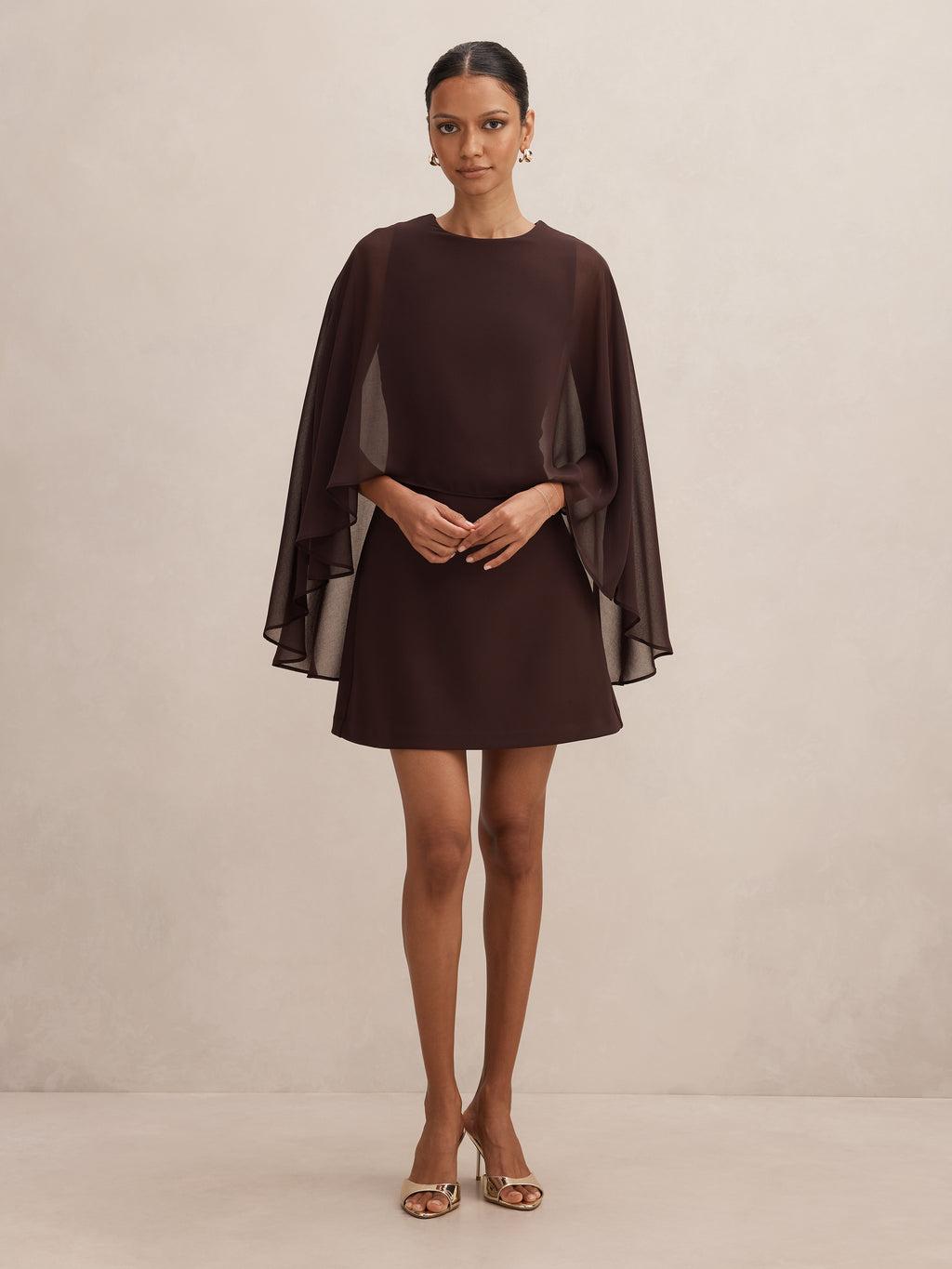 Irena Petite Sheer Cape Mini Dress