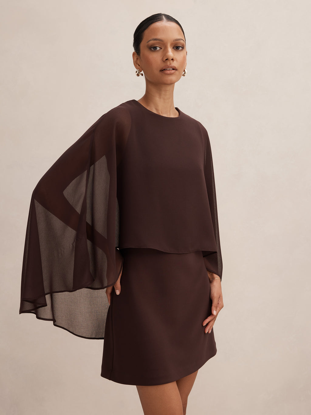 Irena Petite Sheer Cape Mini Dress