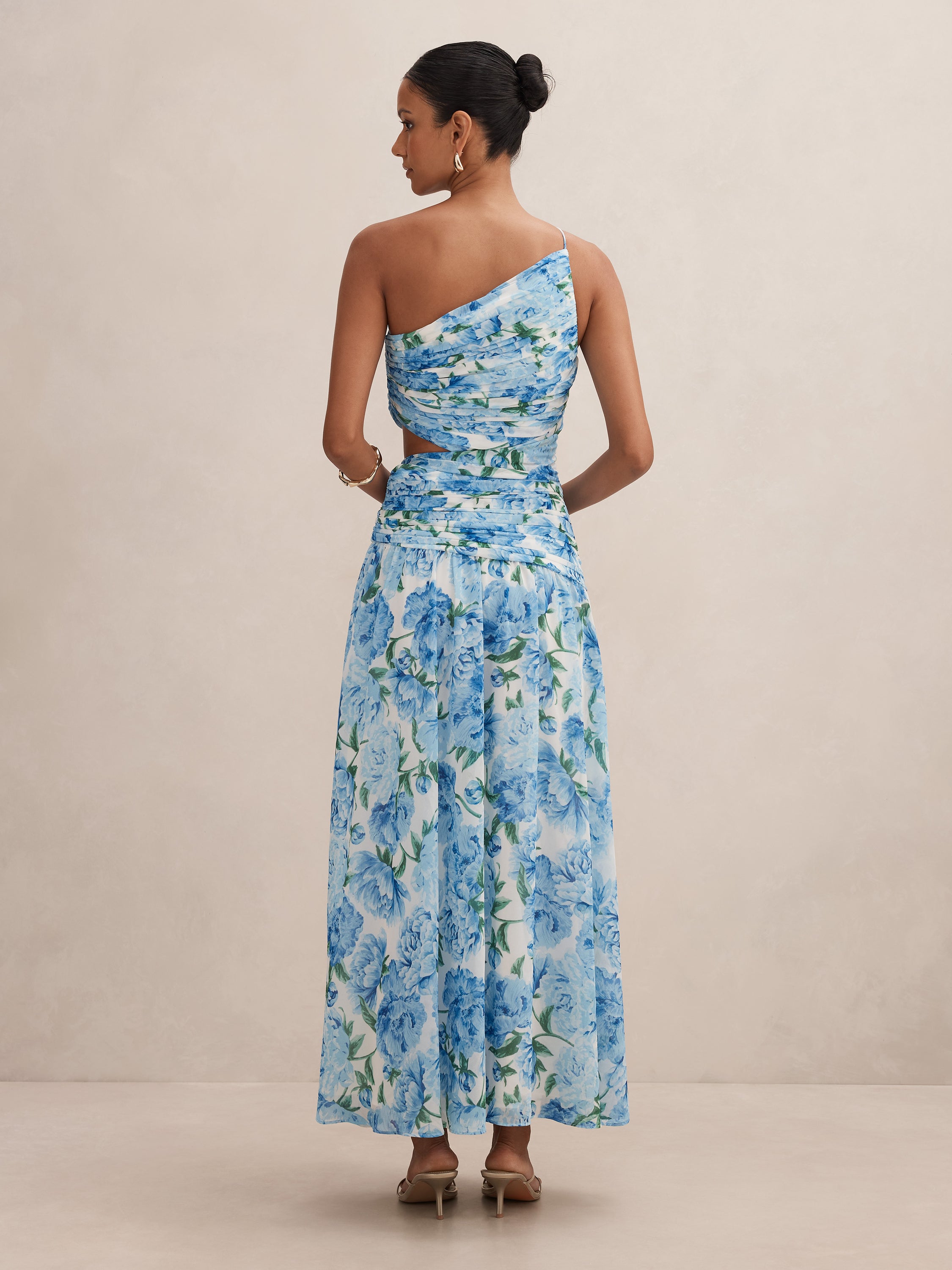 Connie Petite Ruched Asym Maxi Dress
