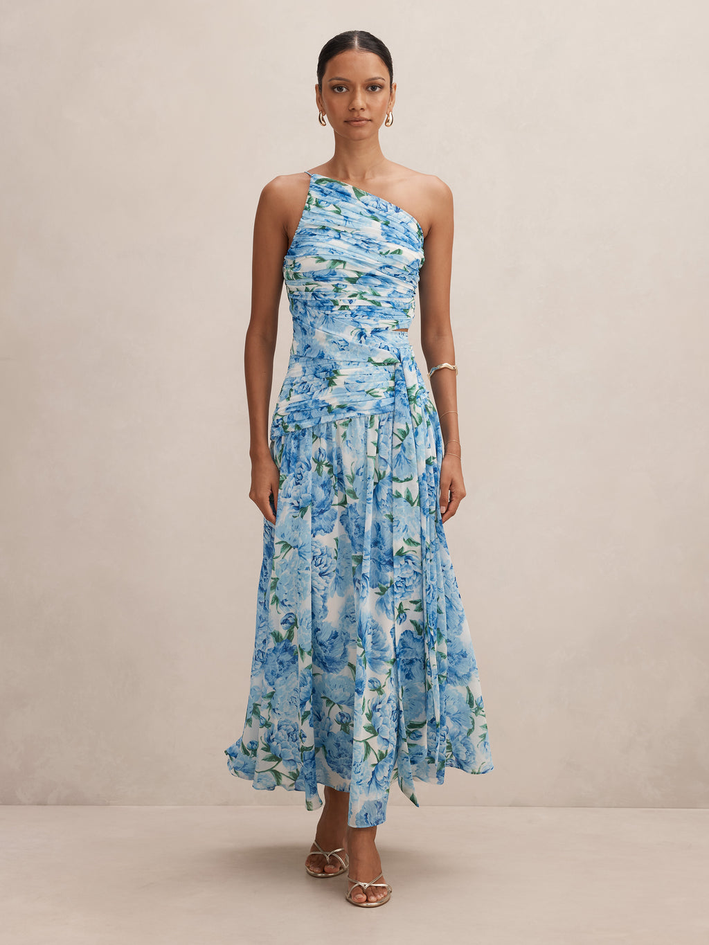 Connie Petite Ruched Asym Maxi Dress