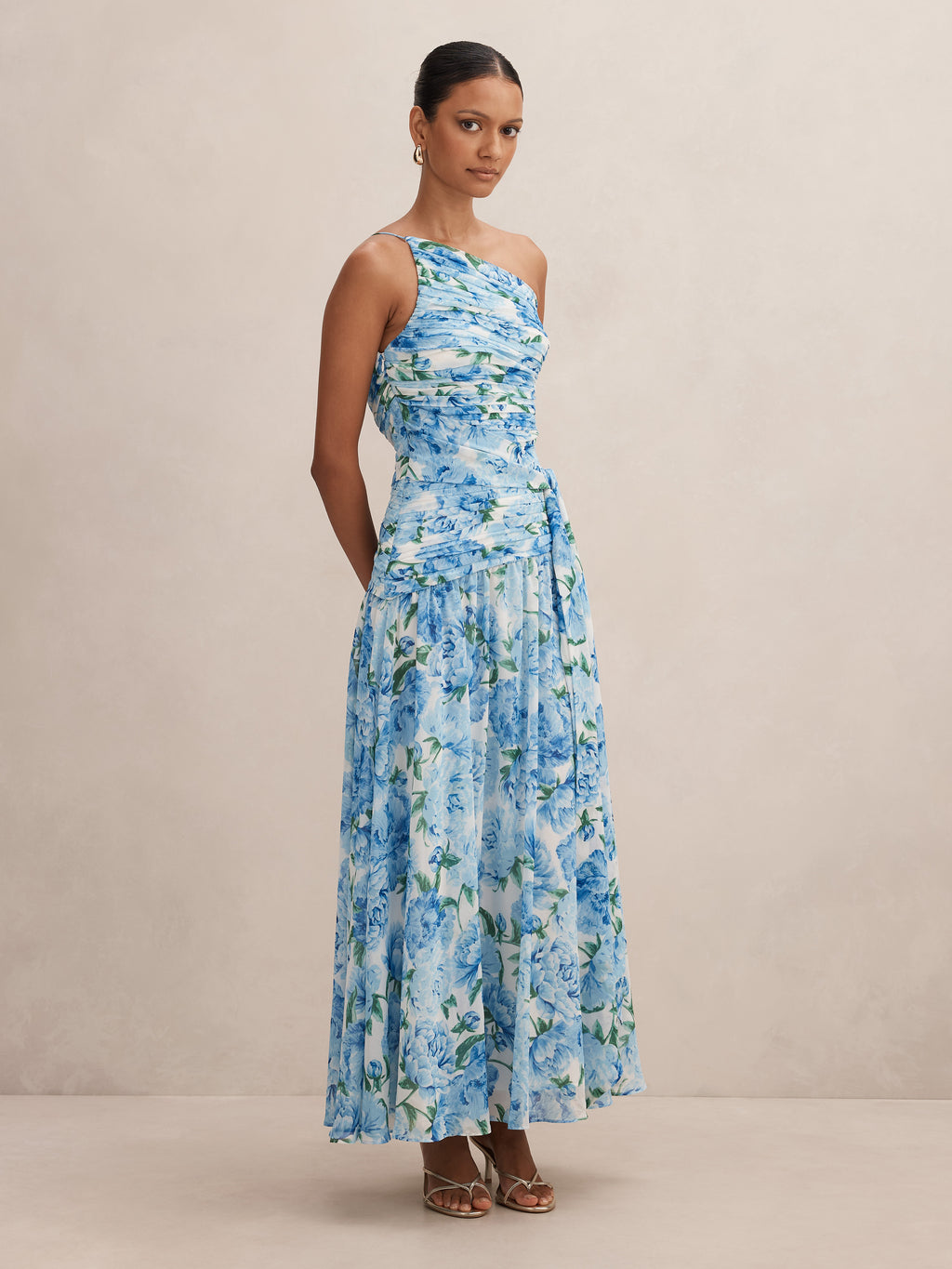 Connie Petite Ruched Asym Maxi Dress