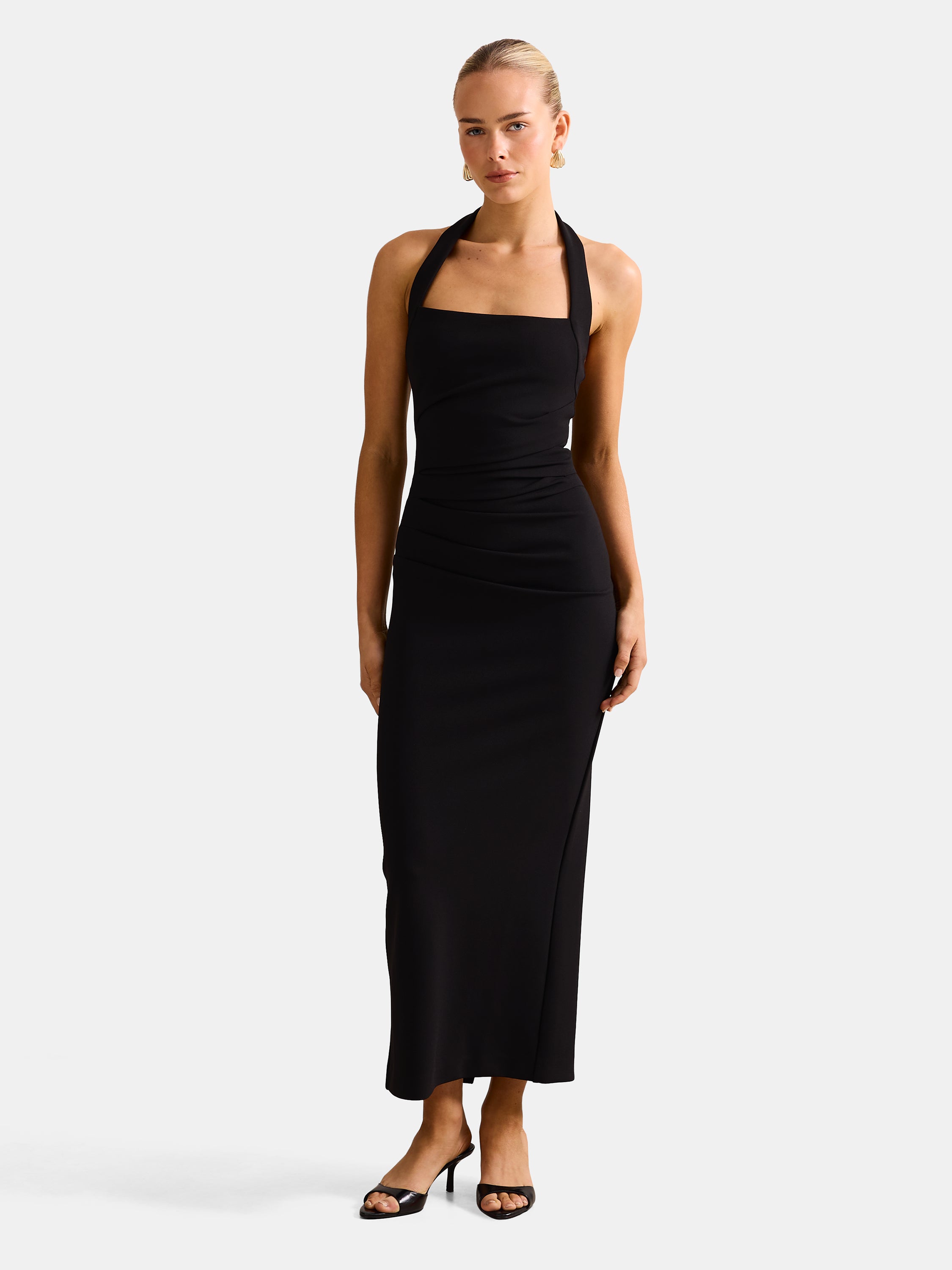 Georgie Halter Ruched Bodycon Midi Dress