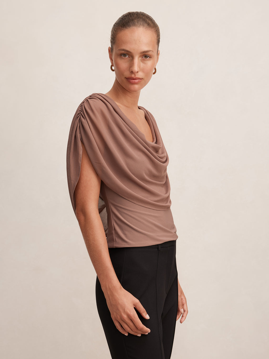 Olivia Draped Mesh Cape Top