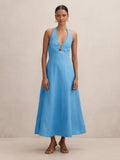 Angie Petite Halter Linen Midi Dress