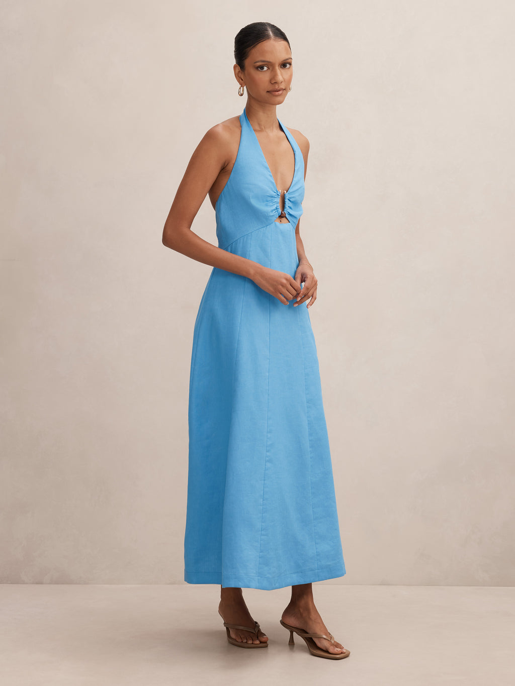Angie Petite Halter Linen Midi Dress