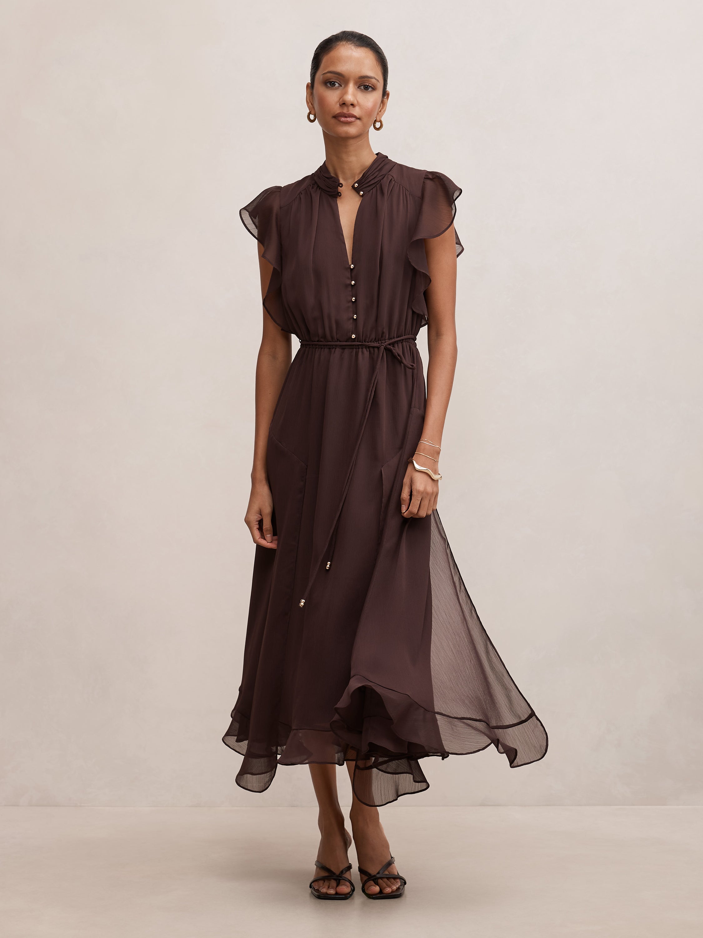 Maxwell Petite Flutter Sleeve Midi Dress