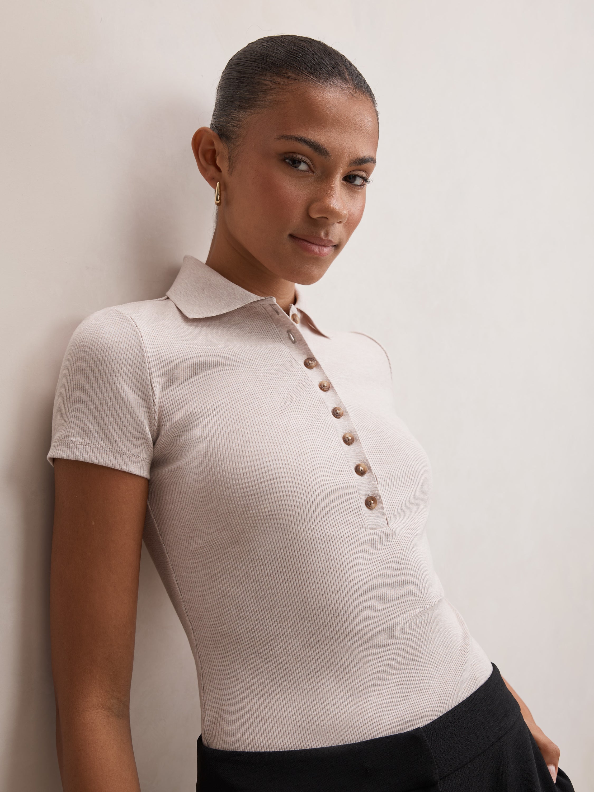 Aaliyah Ribbed Polo T-Shirt
