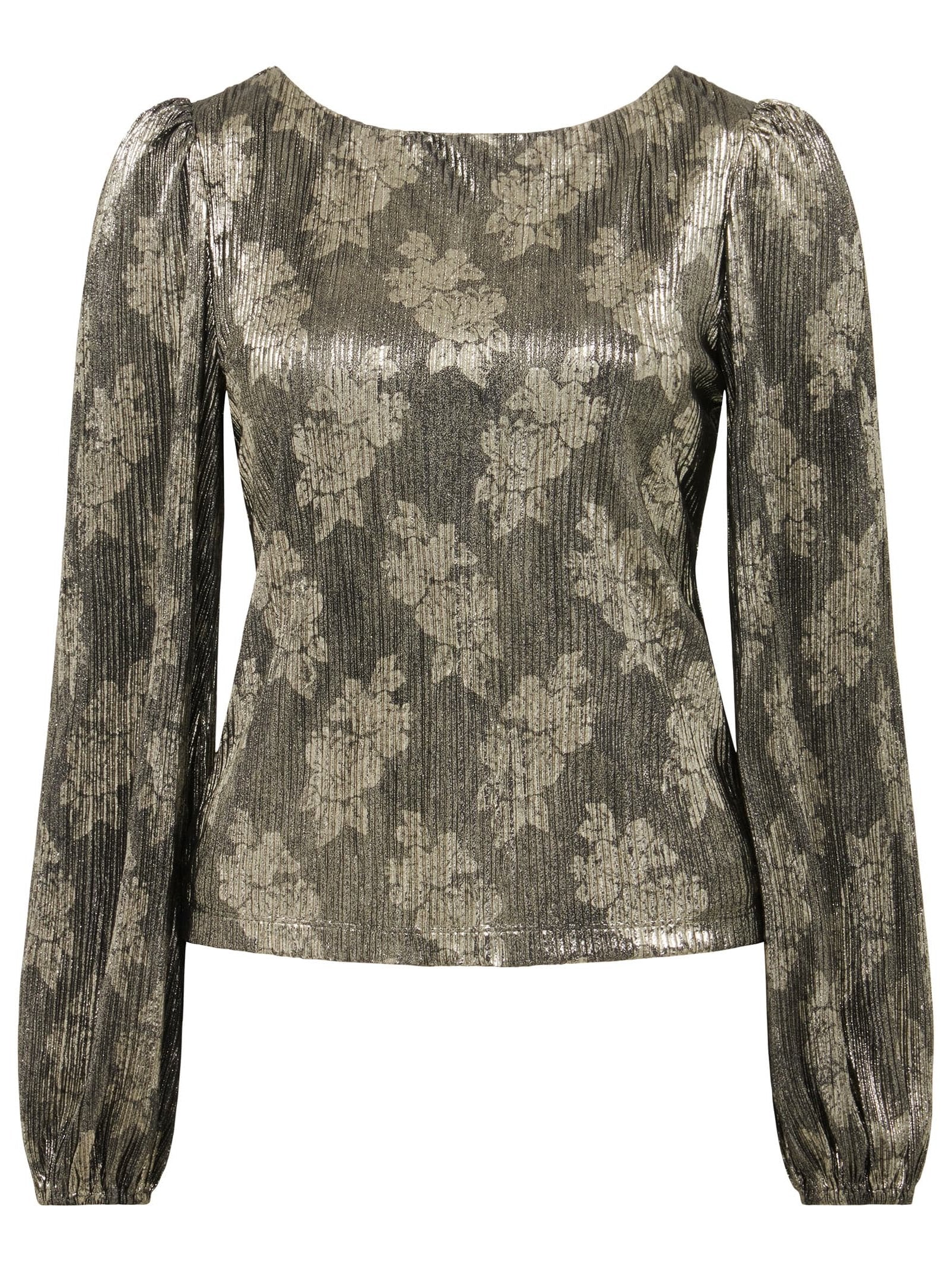 Gabriella Boat Neck Metallic Plisse Top