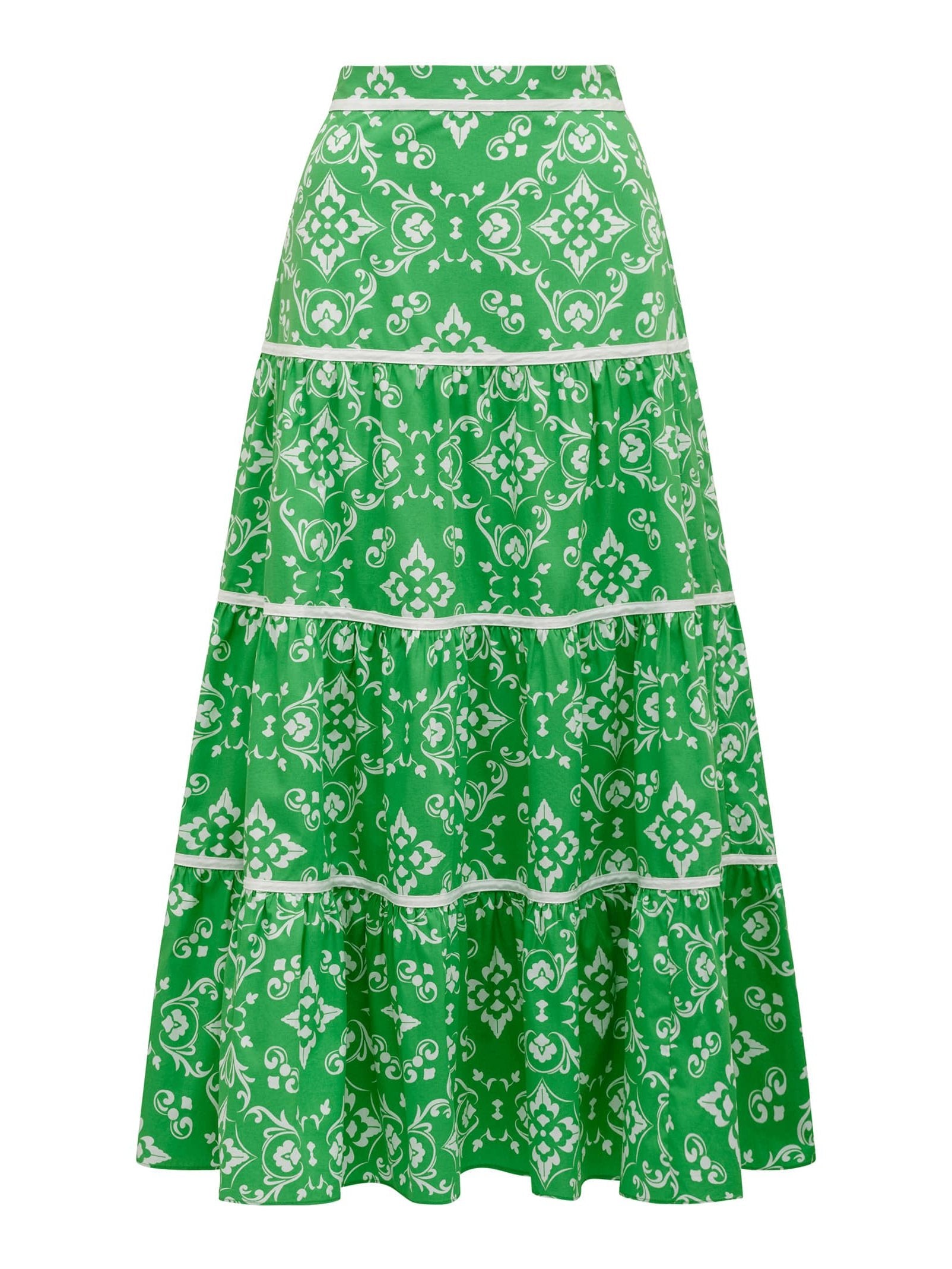  Mona Binding Tiered Midi Skirt