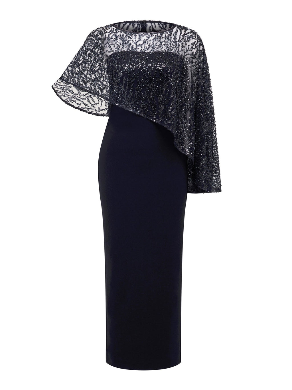  Kara Sequin Cape Maxi Dress