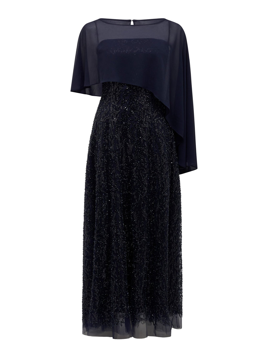  Erin Sequin Cape Maxi Dress