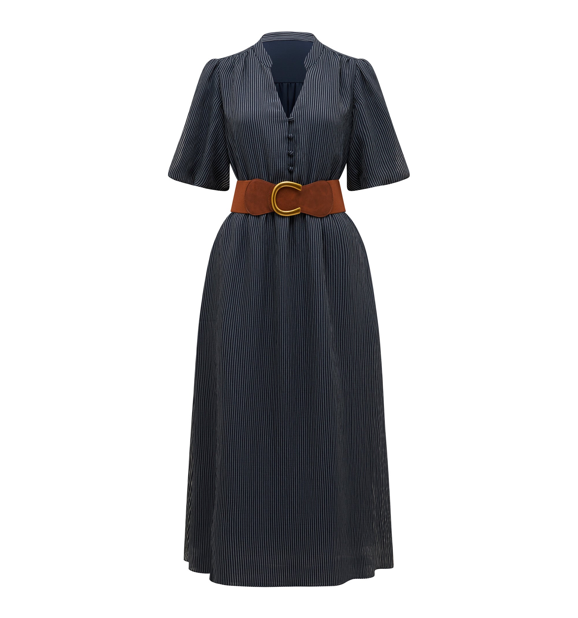 Lucy Petite Self Stripe Belt Midi Dress