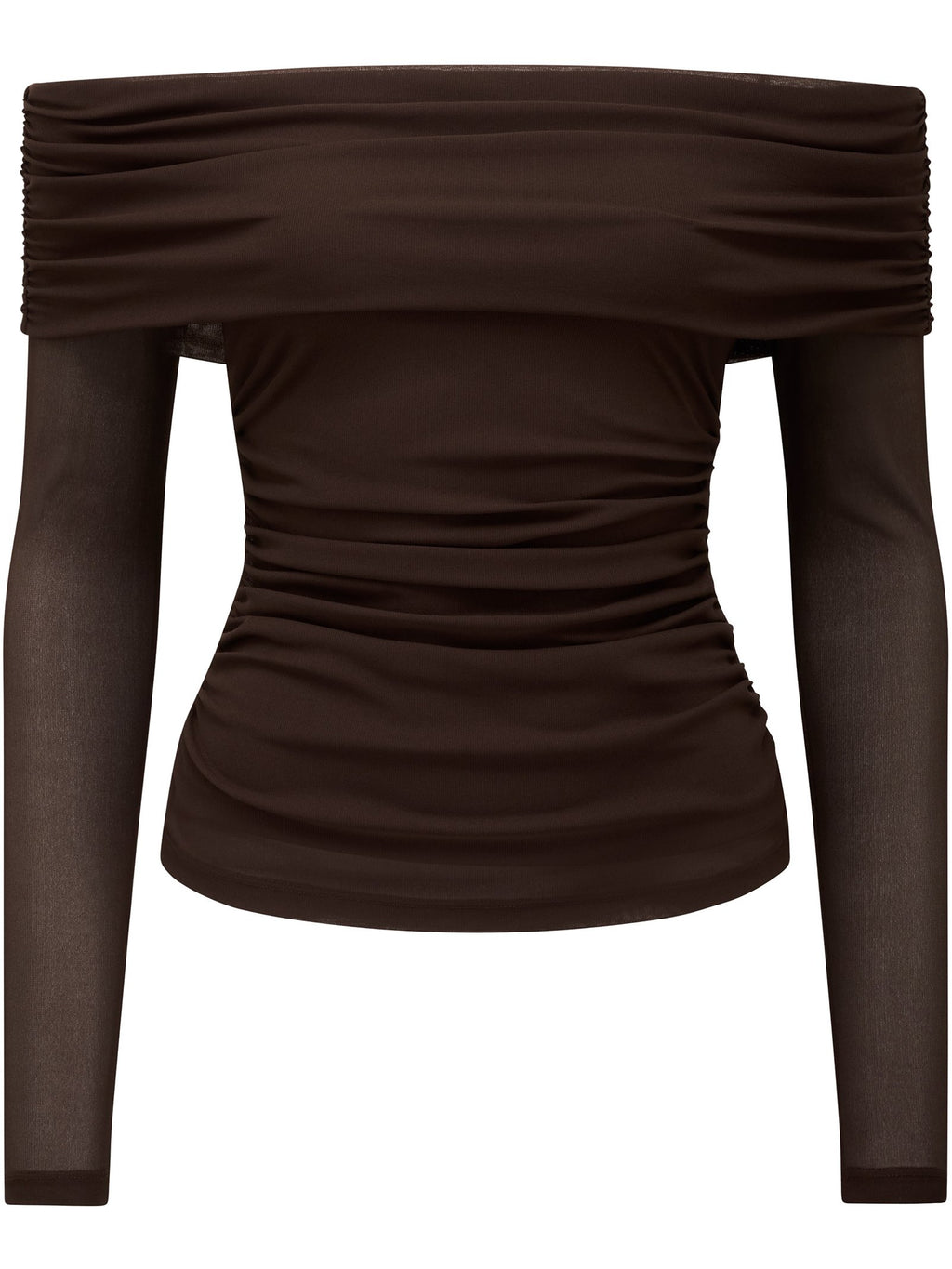  Kaia Ruched Mesh Bardot Top