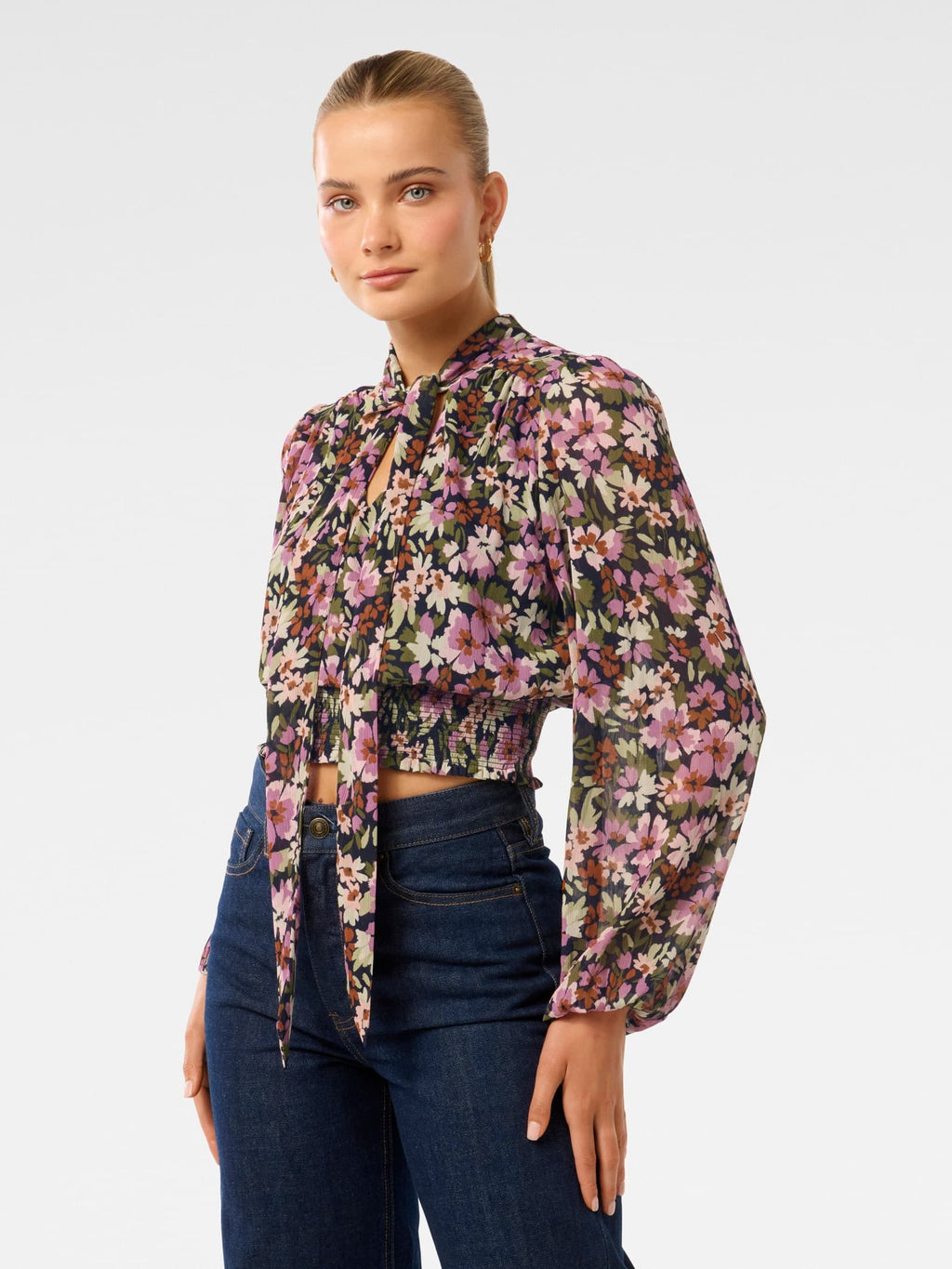  Gloria Shirred Printed Blouse