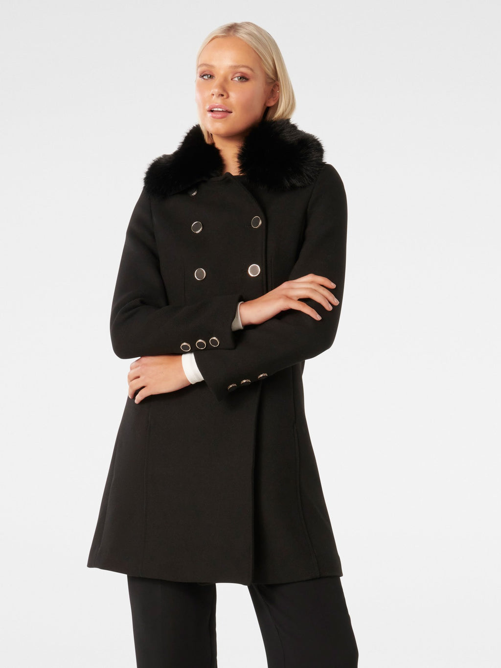  Susie Faux Fur Collar Dolly Coat