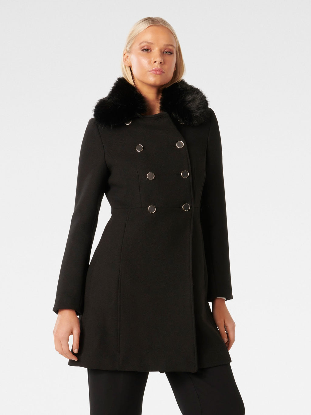  Susie Faux Fur Collar Dolly Coat