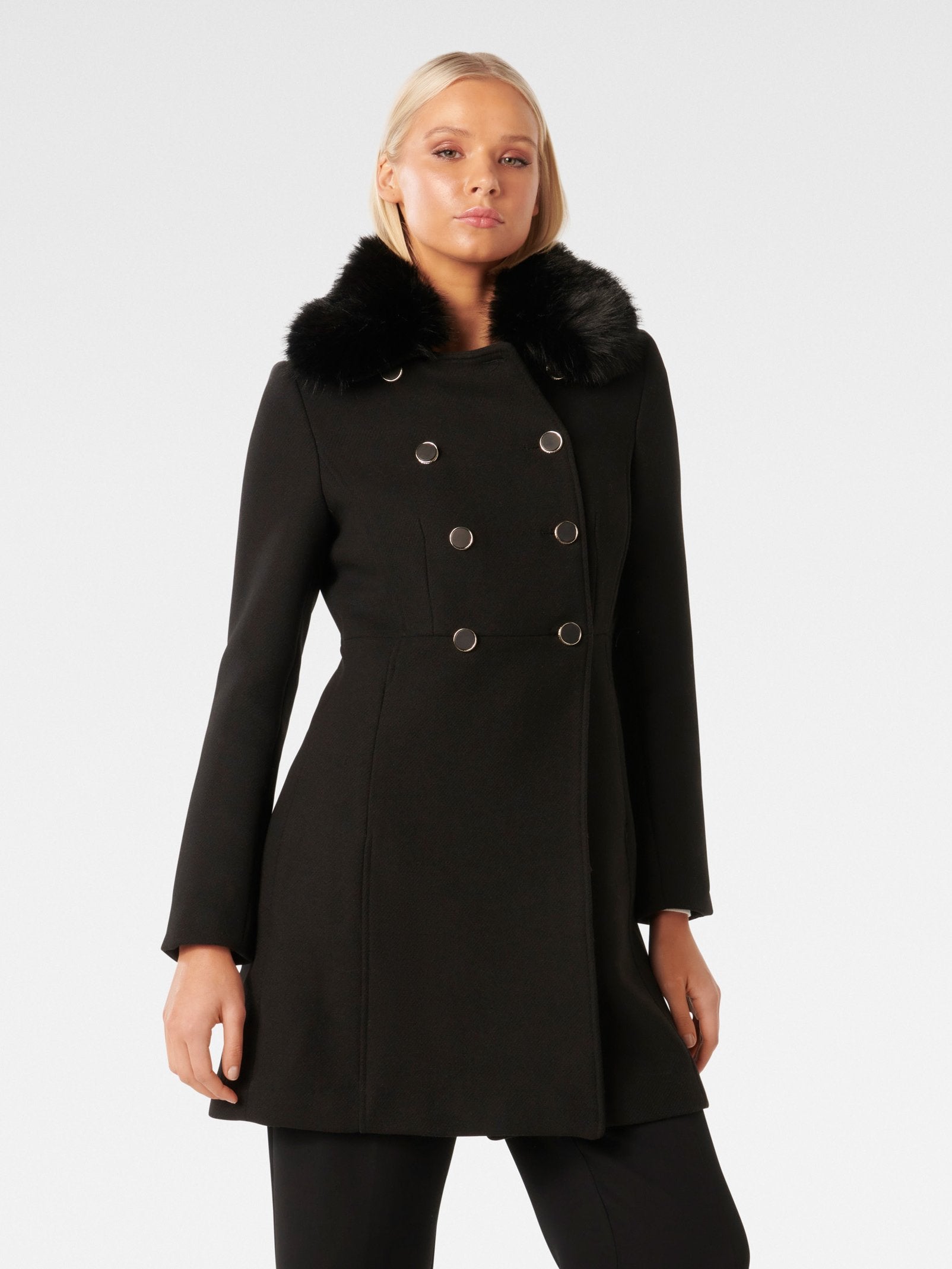  Susie Faux Fur Collar Dolly Coat