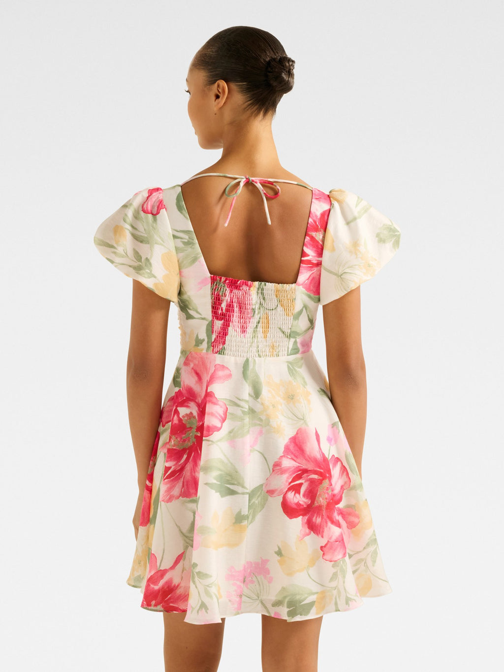  June Ruched V Neck Mini Dress