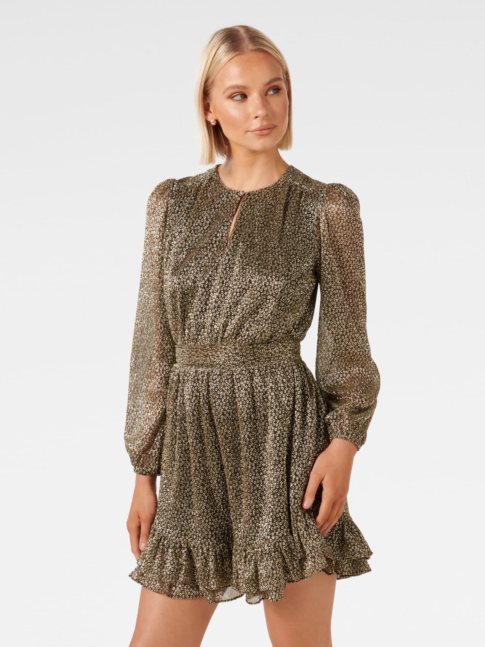 Goldie Long Sleeve Plisse Mini Dress