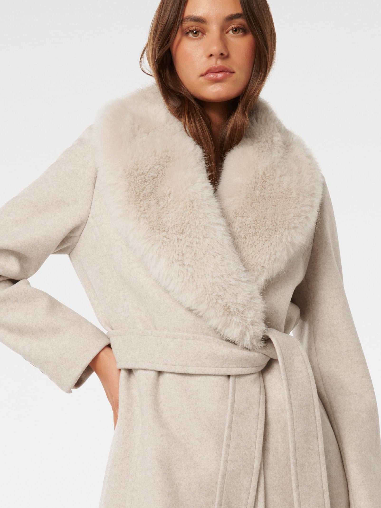  Monica Fur Collar Wrap Coat