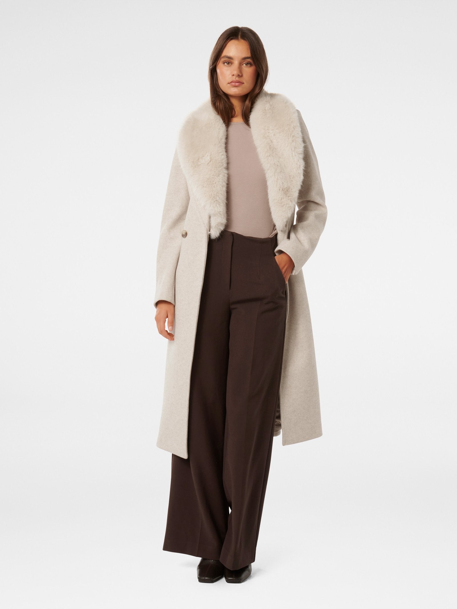 Monica Fur Collar Wrap Coat