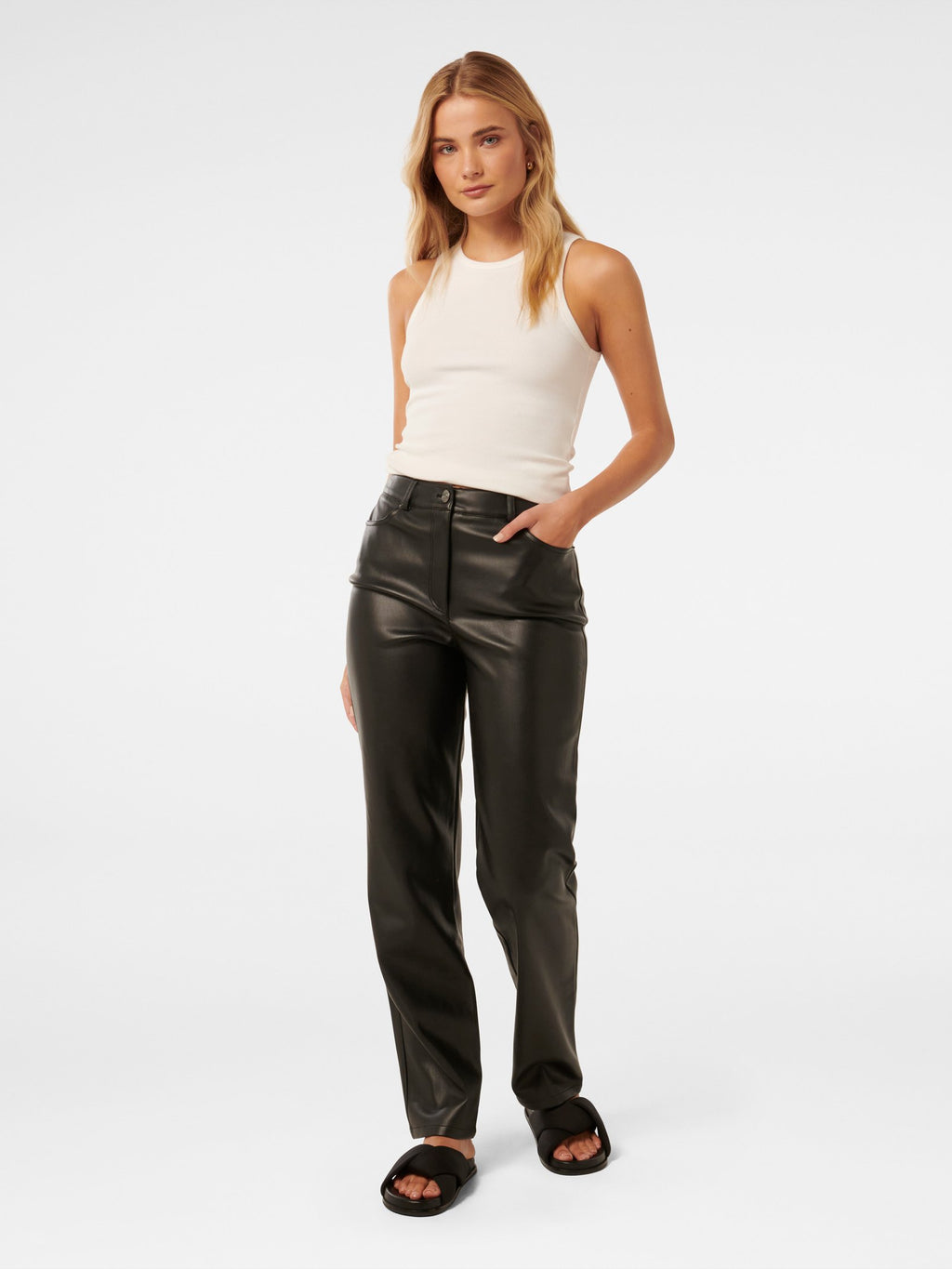  Una Vegan Leather Straight Leg Pant